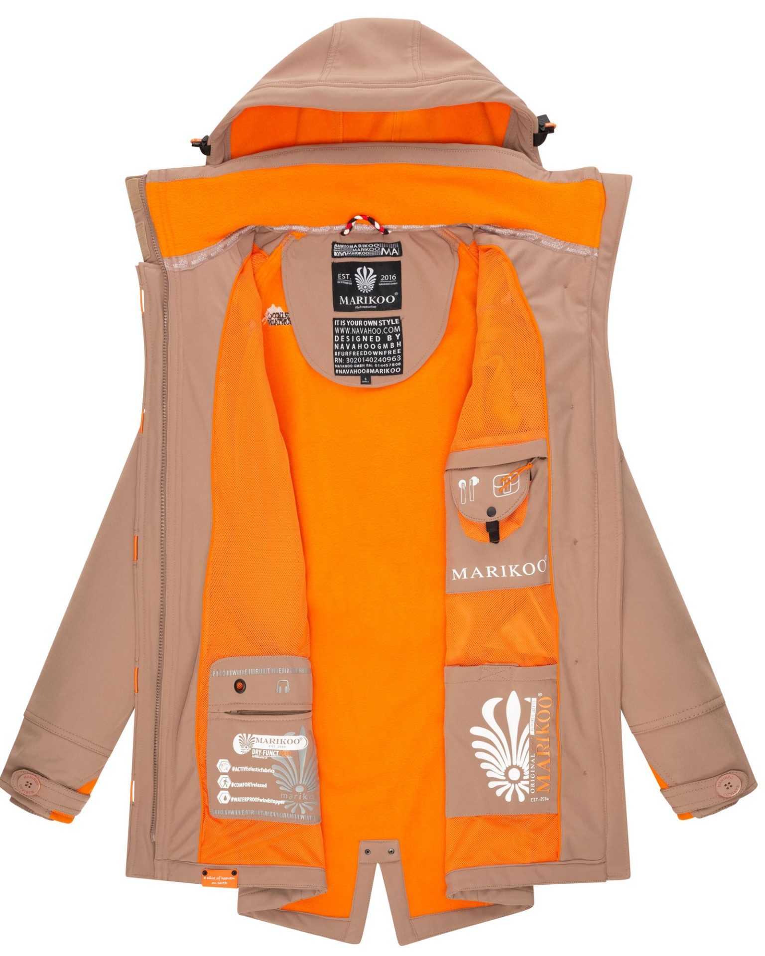 Marikoo Softshelljacke mit Kapuze – Outdoorjacke wind- und wasserabweisend Softshelljacke mit Fleecefutter und abnehmbarer Kapuze