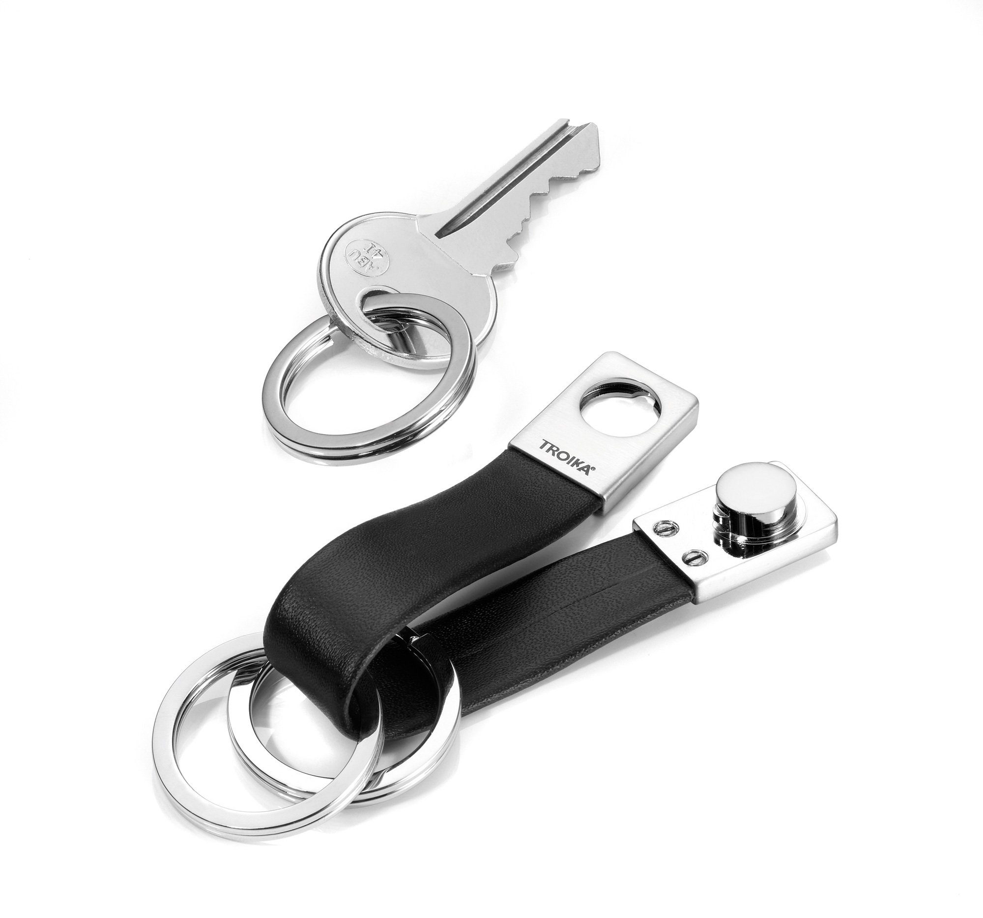 TROIKA Schlüsselanhänger TROIKA TWISTER SCHLÜSSELHALTER - KRG649/LE -  Lederschlaufe, braun - schwarzes Leder/Metall - Schlüsselanhänger mit 3  Schlüsselringen - praktischer Twist-Verschluss