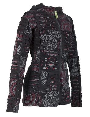 Vishes Kapuzensweatjacke Kurze Patchworkjacke mit Zipfelkapuze und Cutwork Elfen, Hoodie, Goa, Ethno Style