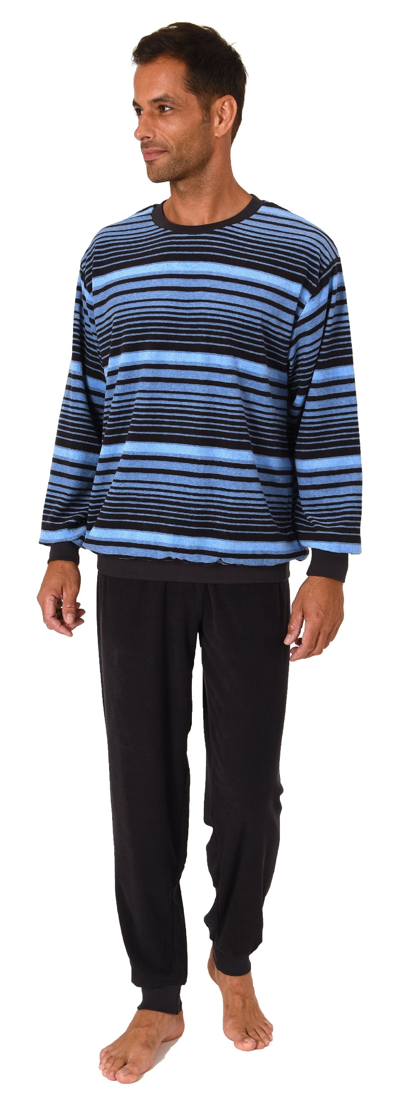 Normann Pyjama Edel aussehender Herren Frottee Schlafanzug langarm mit Bünd günstig online kaufen