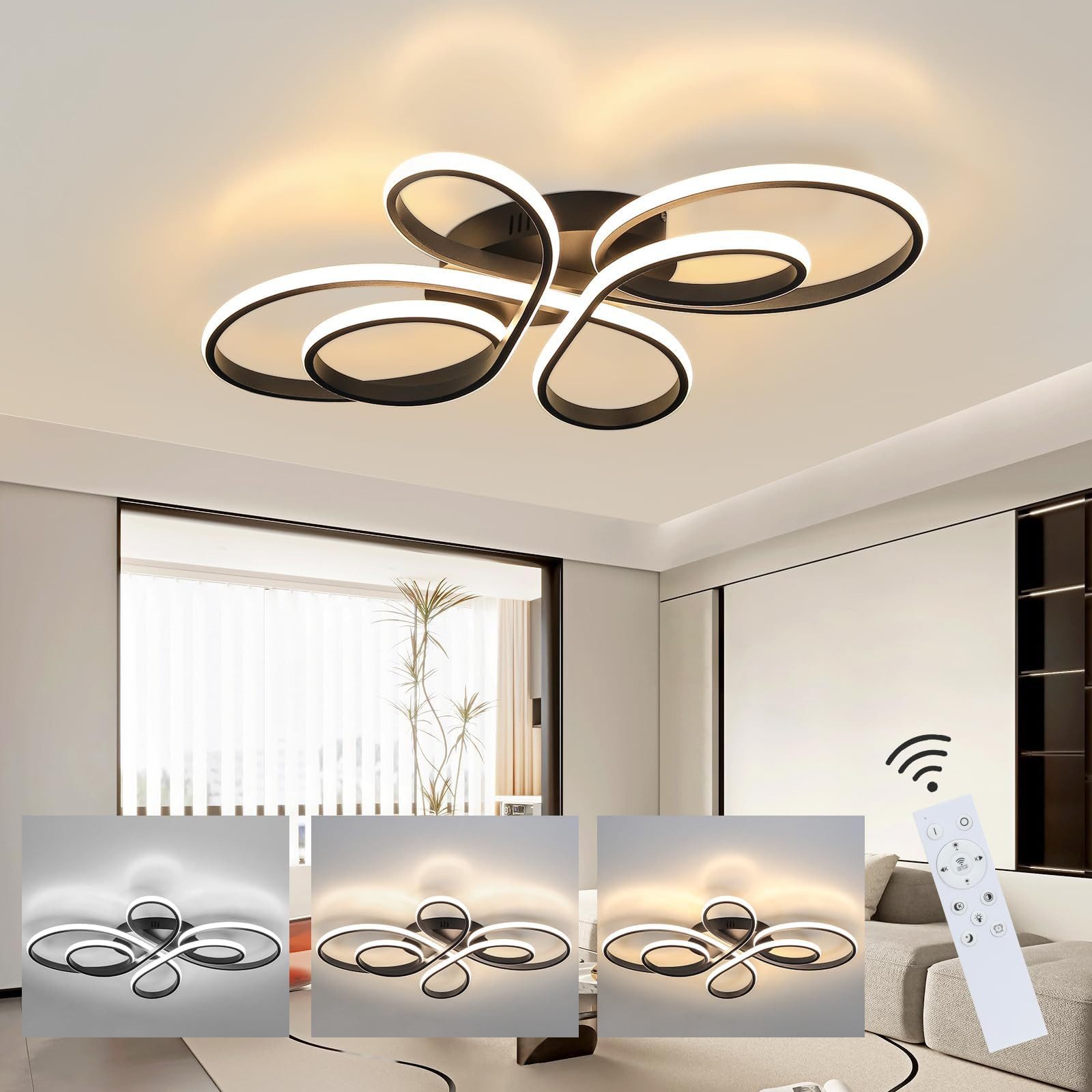 Nettlife LED Deckenleuchte Wohnzimmer Schwarz Dimmbar Modern 66/80/100CM De günstig online kaufen