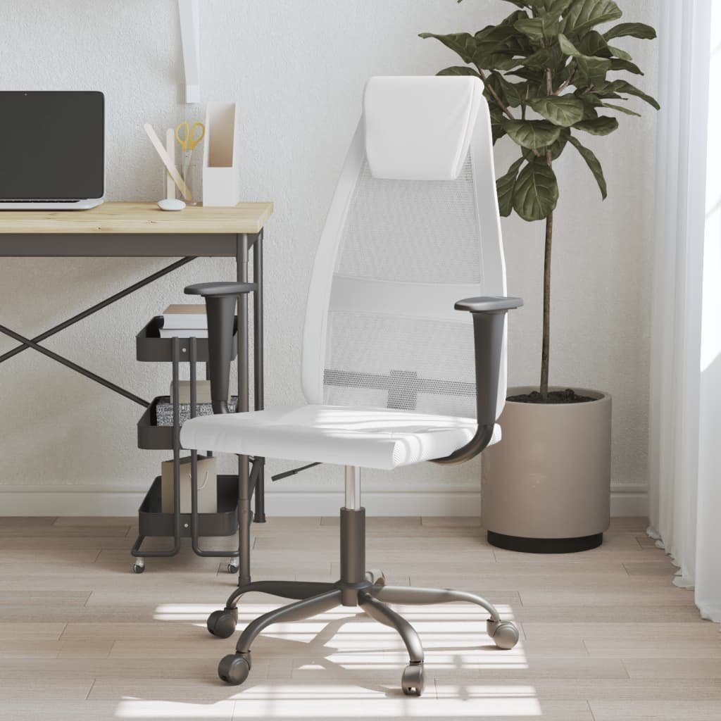 furnicato Bürostuhl Höhenverstellbar Netzstoff Weiß Kunstleder und