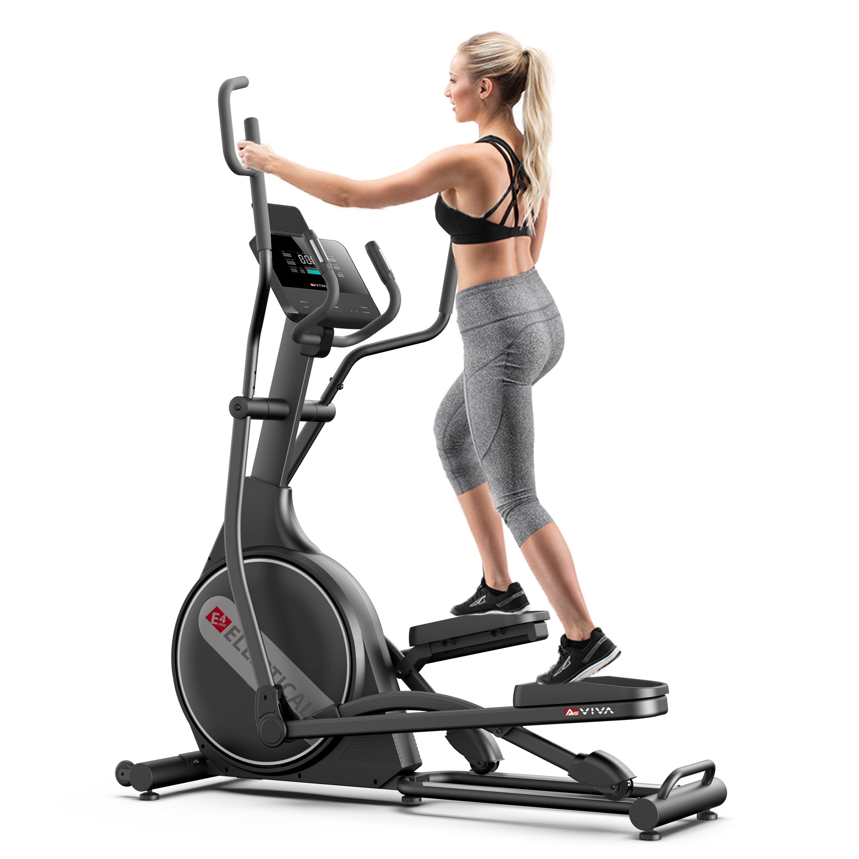 AsVIVA Crosstrainer E4 Pro, 24 kg Schwungmasse, 4 Benutzerprofile, Zwift, 24 kg Schwungmasse, Fitness-App-kompatibel, Tablet-/ Handyhalterung
