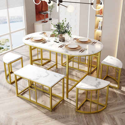 Flieks Essgruppe, (7-tlg), Esstisch mit 6 Stühlen Set für Küche, MDF-Sitzfläche