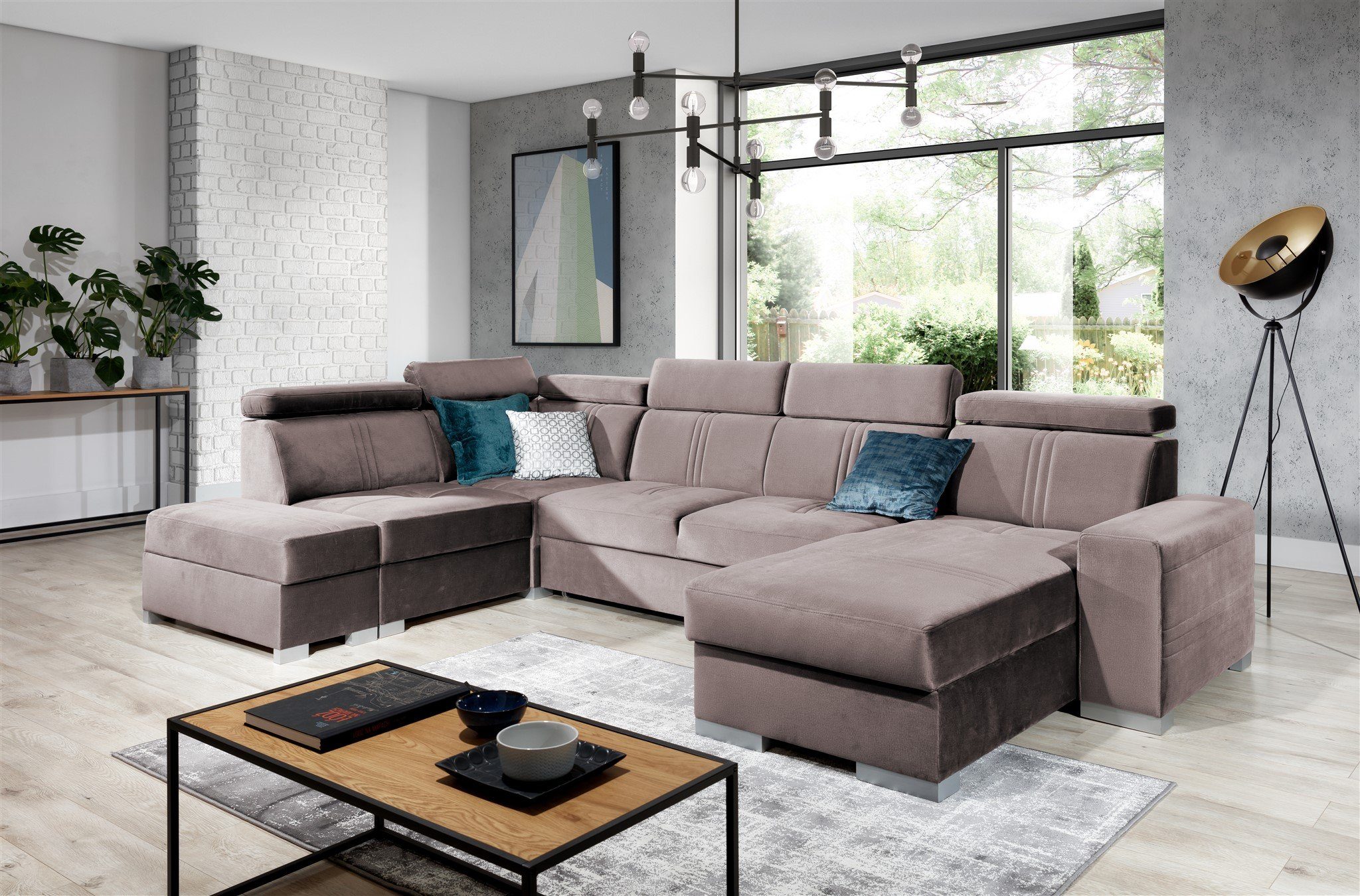 Fun Möbel Wohnlandschaft Wohnlandschaft Schlafsofa NOLAN inkl. USB-Anschluss, inkl. Bettkästen, Kopfteil verstellbar, Rundumbezug, inkl. USB-Anschluss