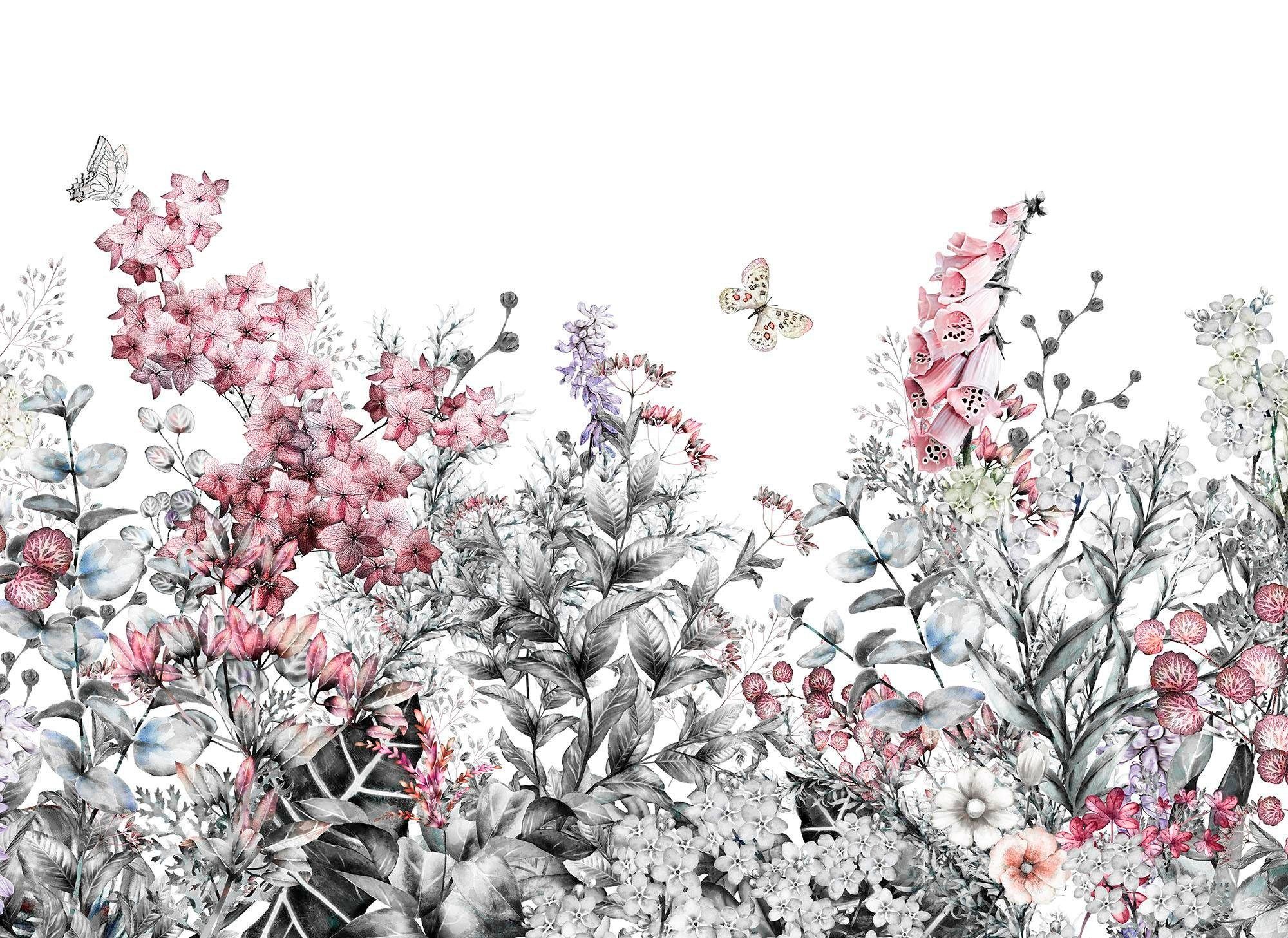 living walls Fototapete »Blumenwiese Vlies«, glatt, (1 St), Blumen  Fototapete Tapete Floral Weiß Grau Grün Rosa 3,50 m x 2,55 m Tapete online  kaufen | OTTO