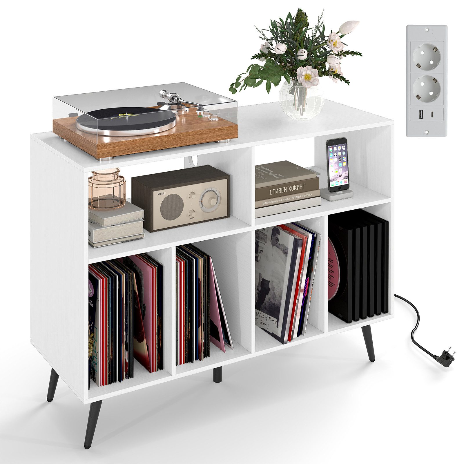 COSTWAY Sideboard, Plattenspielerständer mit Ladestation, 100x40x74,5cm günstig online kaufen