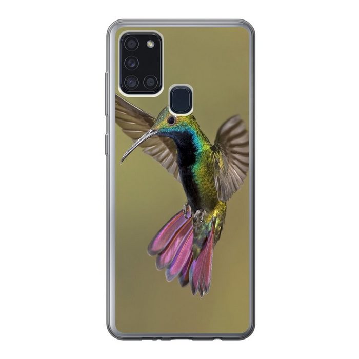 MuchoWow Handyhülle Kolibri - Grün - Lila Handyhülle Samsung Galaxy A21s Smartphone-Bumper Print Handy