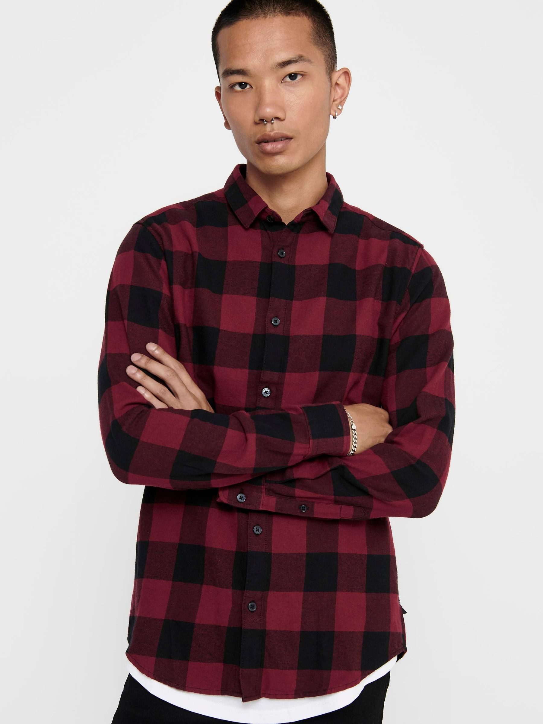 ONLY & SONS Langarmhemd Freizeit Karohemd Holzfäller Kariertes Flanellhemd (1-tlg) ONSGUDMUND LS CHECKED SHIRT NOOS