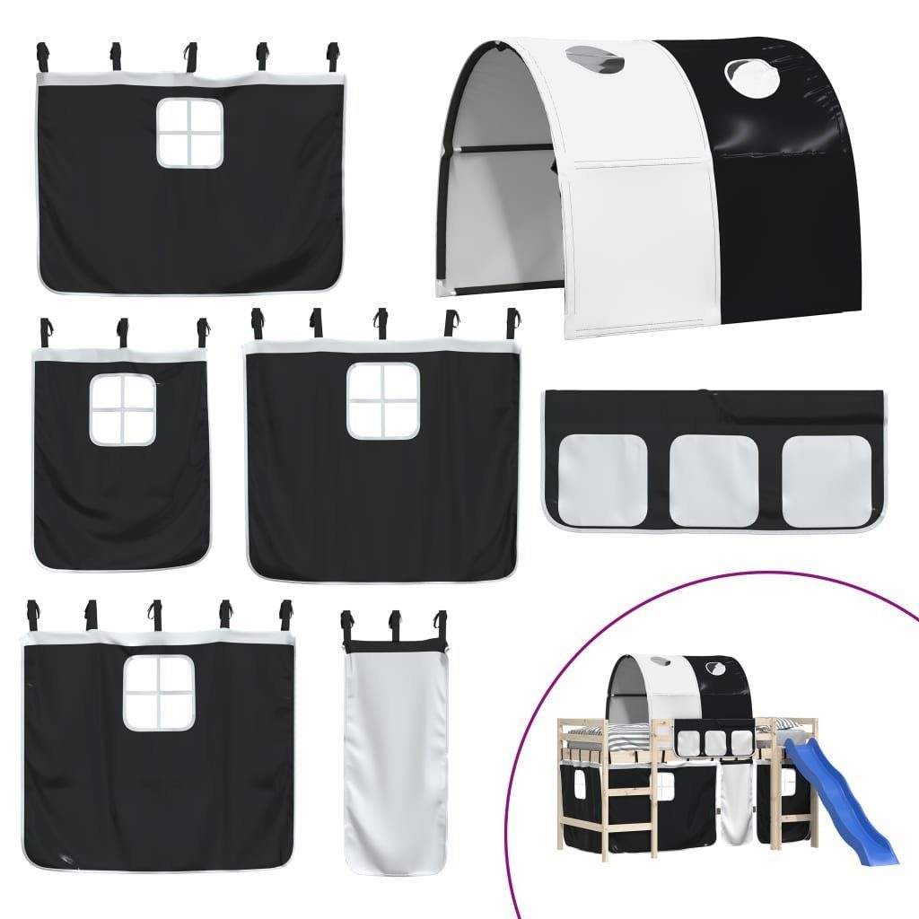 vidaXL Kinderbett Vorhänge für Hochbett mit Tunnel Weiß und Schwarz Polyester