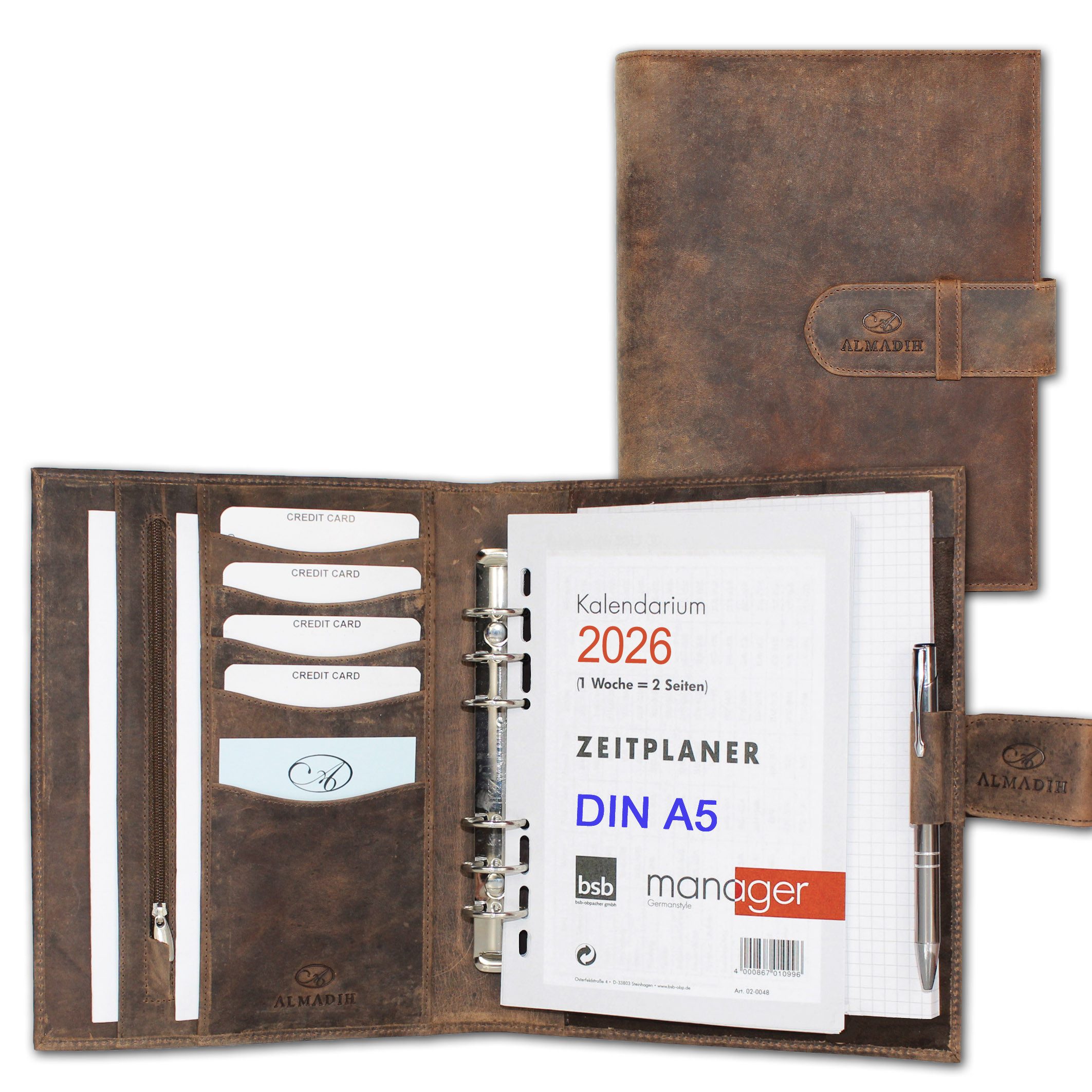 ALMADIH Konferenzmappe 2026 Ledermappe A5 Terminplaner Leder Organizer brau günstig online kaufen