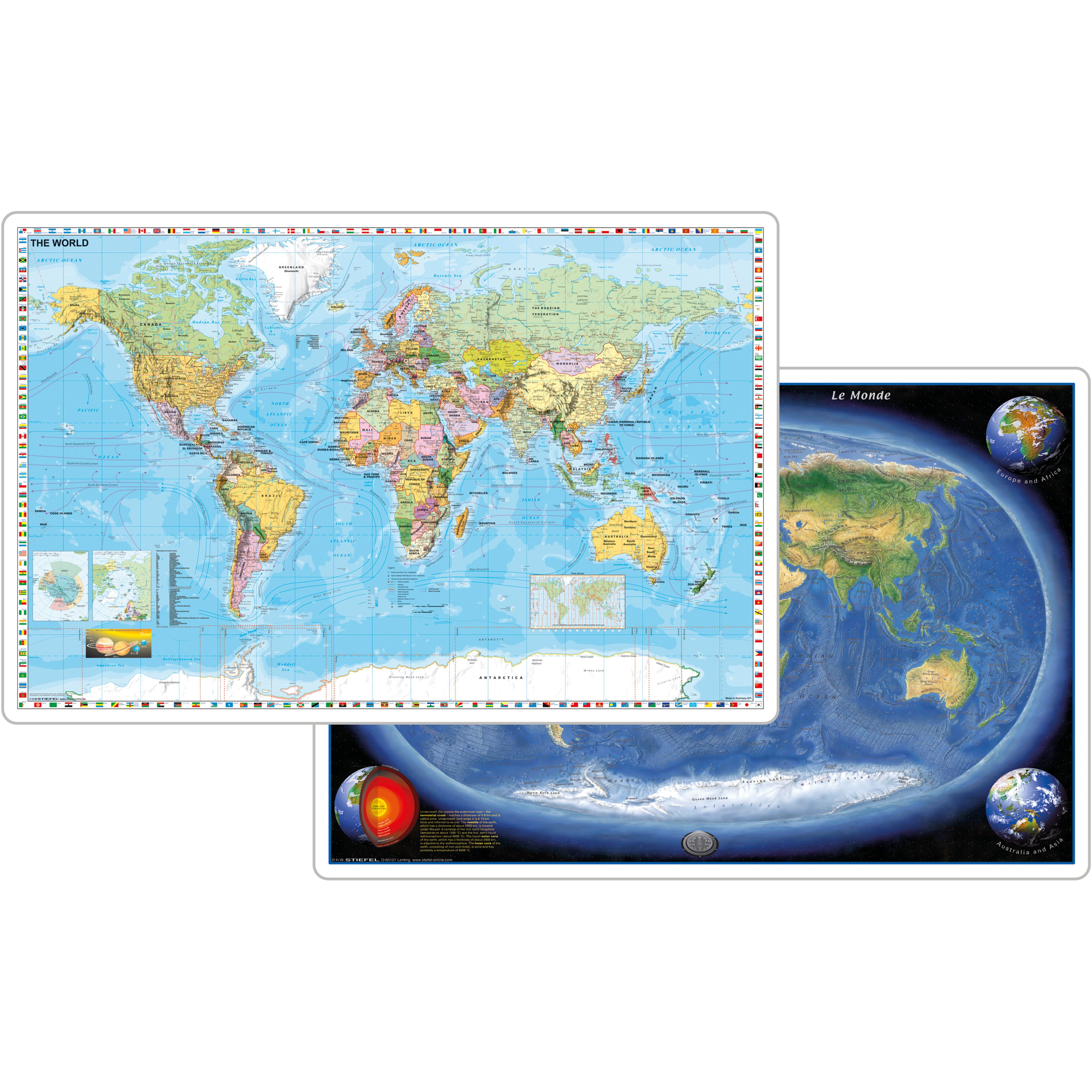 STIEFEL Schreibtischunterlage Weltkarte/Erde Panorama (engl) beidseitig bedruckt, ca. 64 x 44 cm