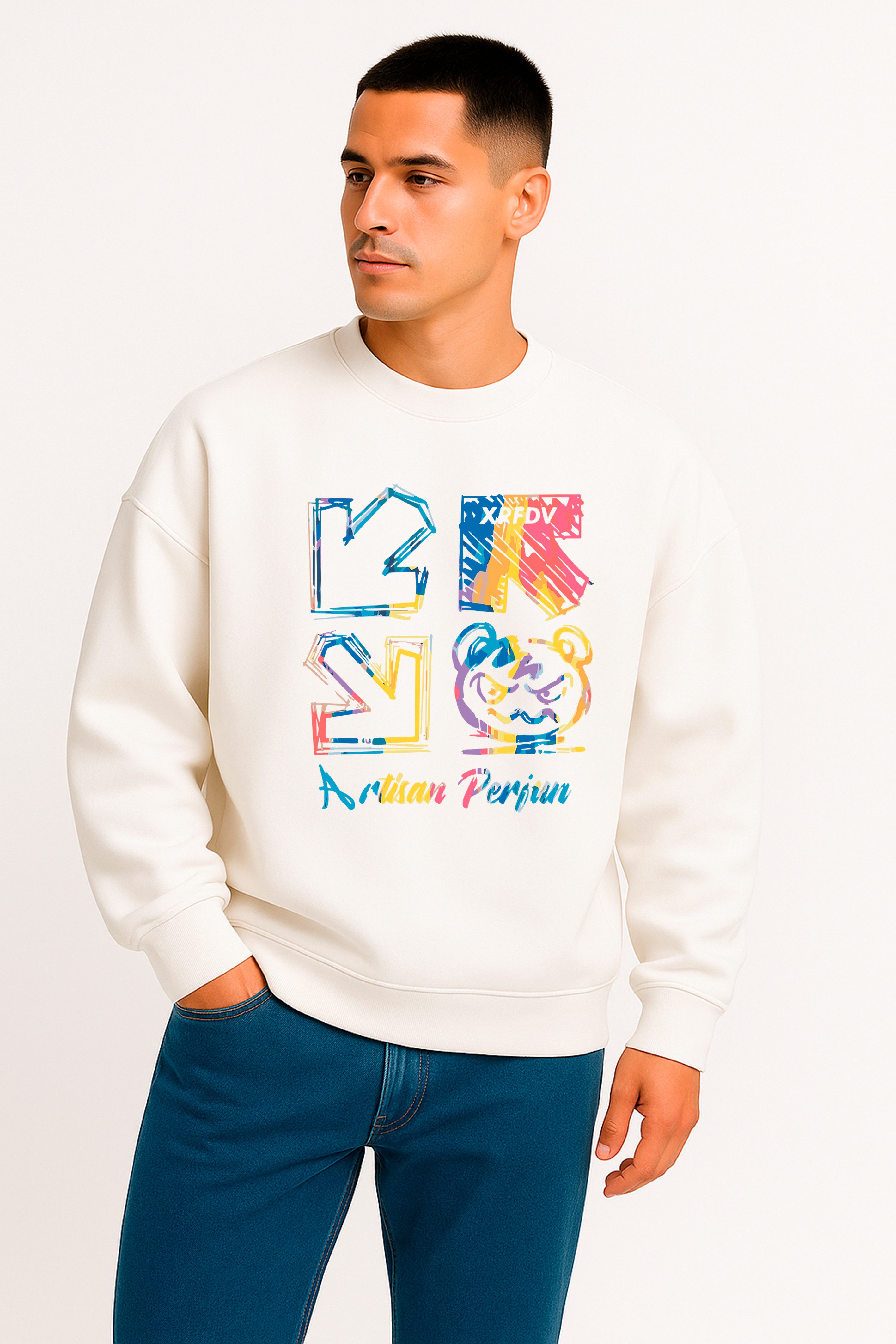 Banco Sweatshirt Herren Oversize Rundhals Pullover Oversized Fit Extra weit, mit verlängerten Schultern.