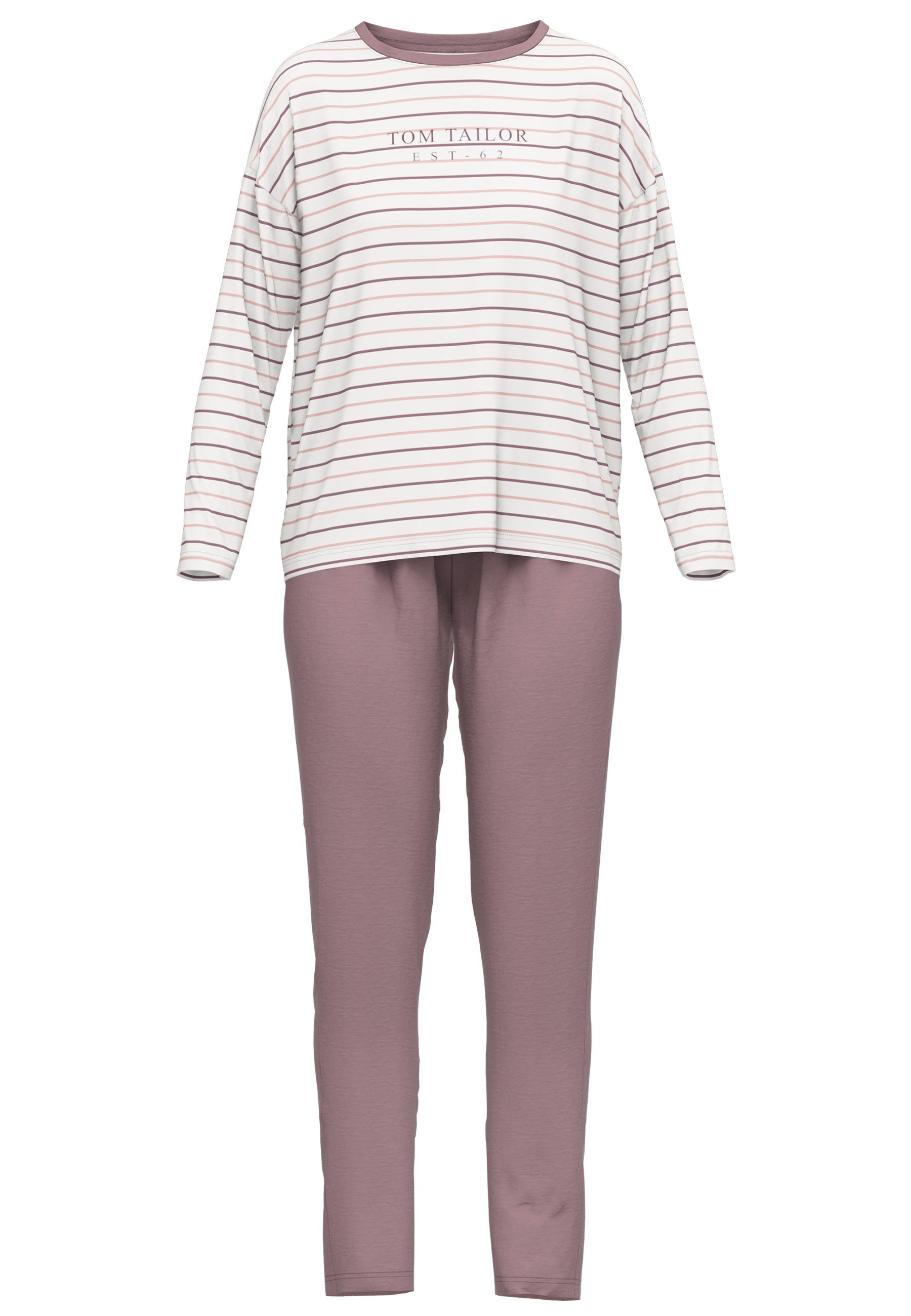 TOM TAILOR Pyjama Zaria (2 tlg) gestreiftes Oberteil, mit Rundhalsausschnitt und langem Arm