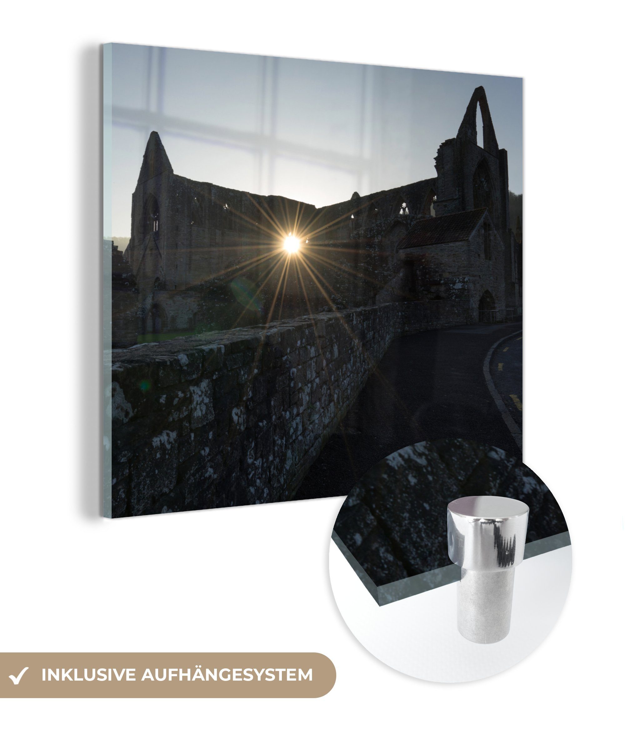 MuchoWow Acrylglasbild Sonne durch die Löcher von Tintern Abbey in Wales, (1 St), Glasbilder - Bilder auf Glas Wandbild - Foto auf Glas - Wanddekoration