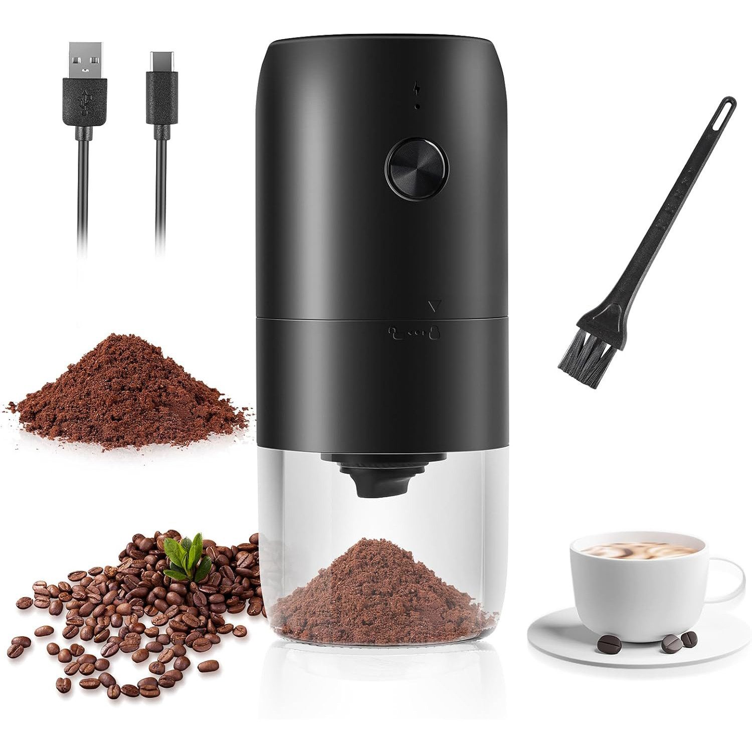 MOPUEA Kaffeemühle elektrische Kaffeemühle, Gewürzmühle Edelstahlklinge 25W, 25 g Bohnenbehälter, Geeignet für Kaffee, Nüsse, Gewürze