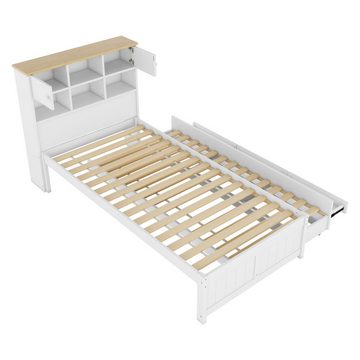 i@home Jugendbett Ausgestattet mit ausziehbares Rollbett, drei Schubladen, weiß (Bett), Verfügbare Größen