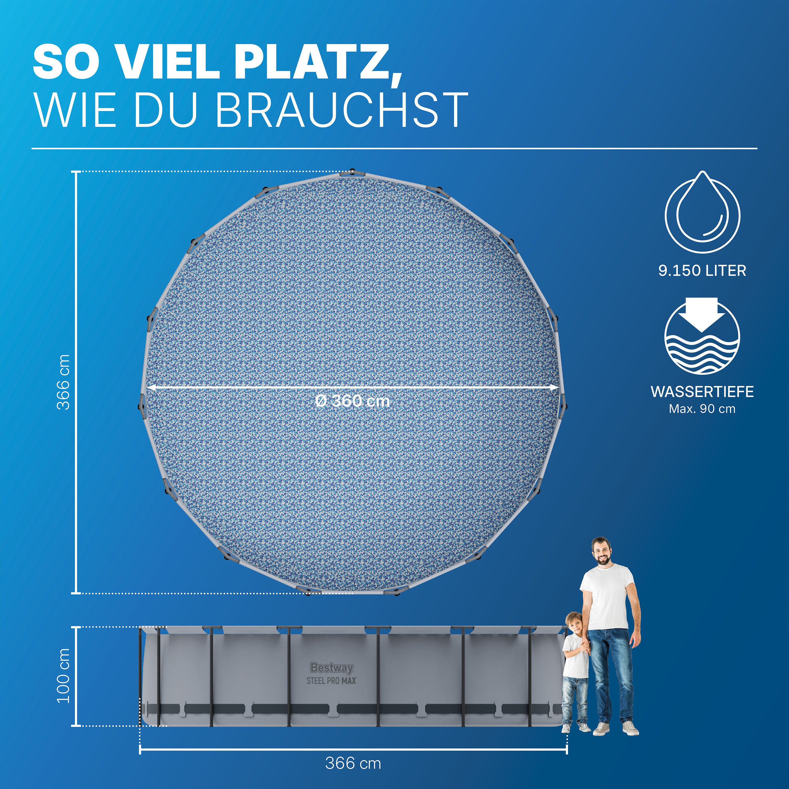 Bestway Framepool Steel Pro MAX (Packung, ohne Zubehör), Ø 366 x 100 cm