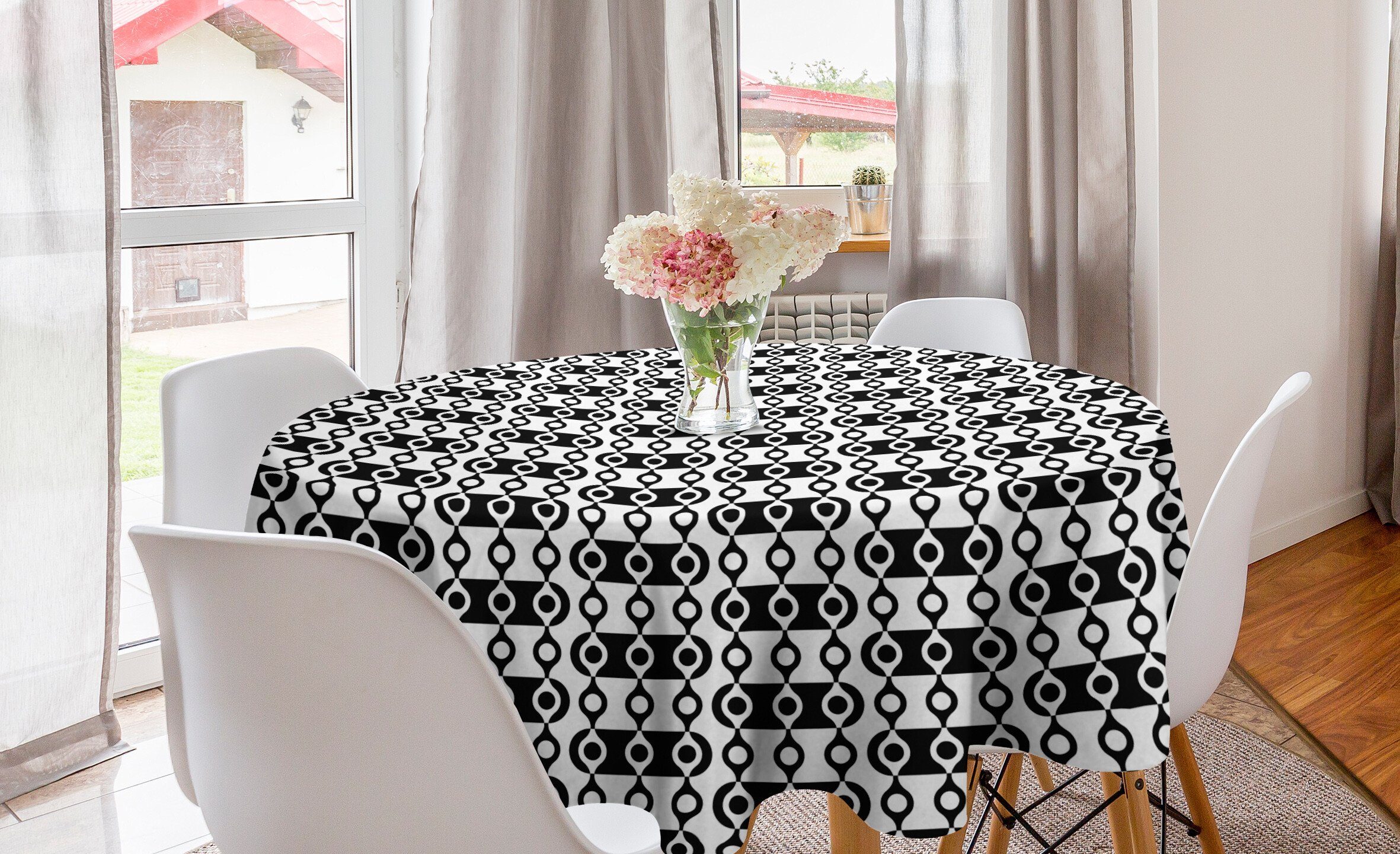 Abakuhaus Tischdecke Kreis Tischdecke Abdeckung für Esszimmer Küche Dekoration, Abstrakt monochrome Stripes
