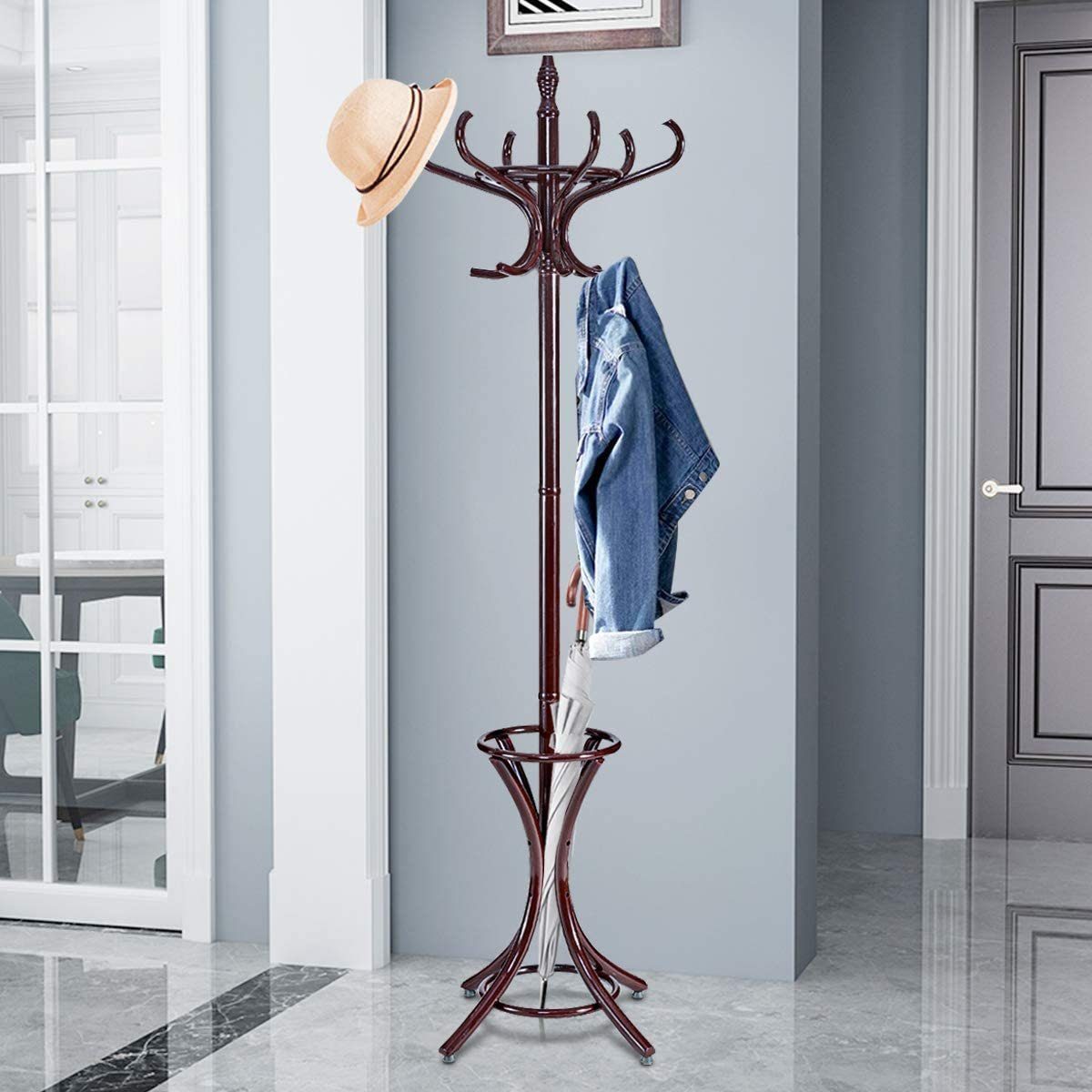 COSTWAY Garderobenständer, 184cm, mit Schirmständer und günstig online kaufen
