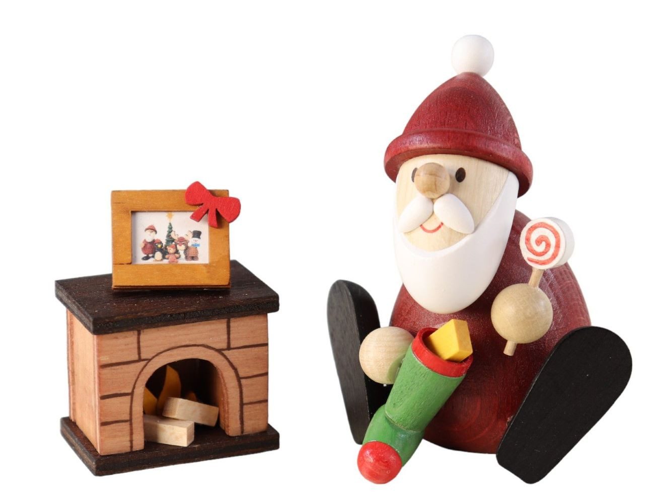 Ullrich Kunsthandwerk Weihnachtsmann Geschenkset Weihnachtsmann am Kamin