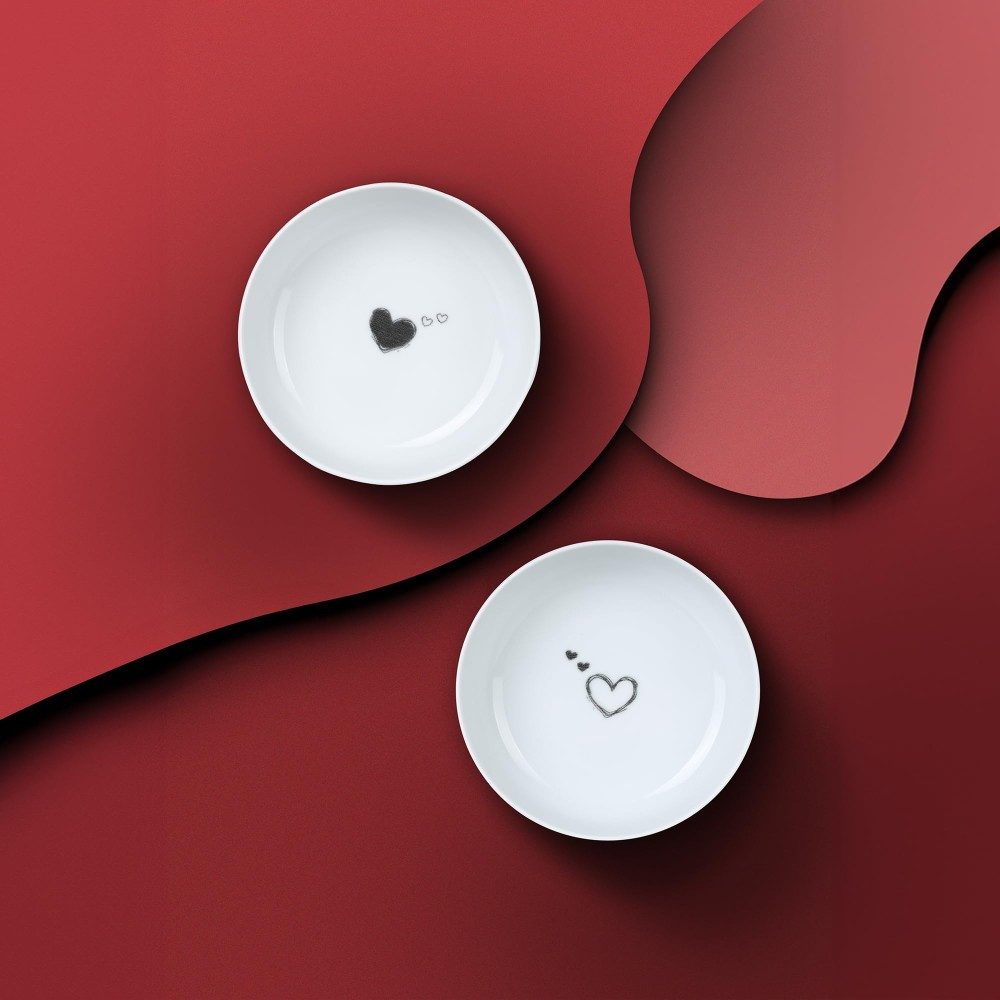 Kütahya Porselen Dessertteller Kütahya Porselen 2er Schüssel Set 15 cm Porzellan Herzmuster Weiß