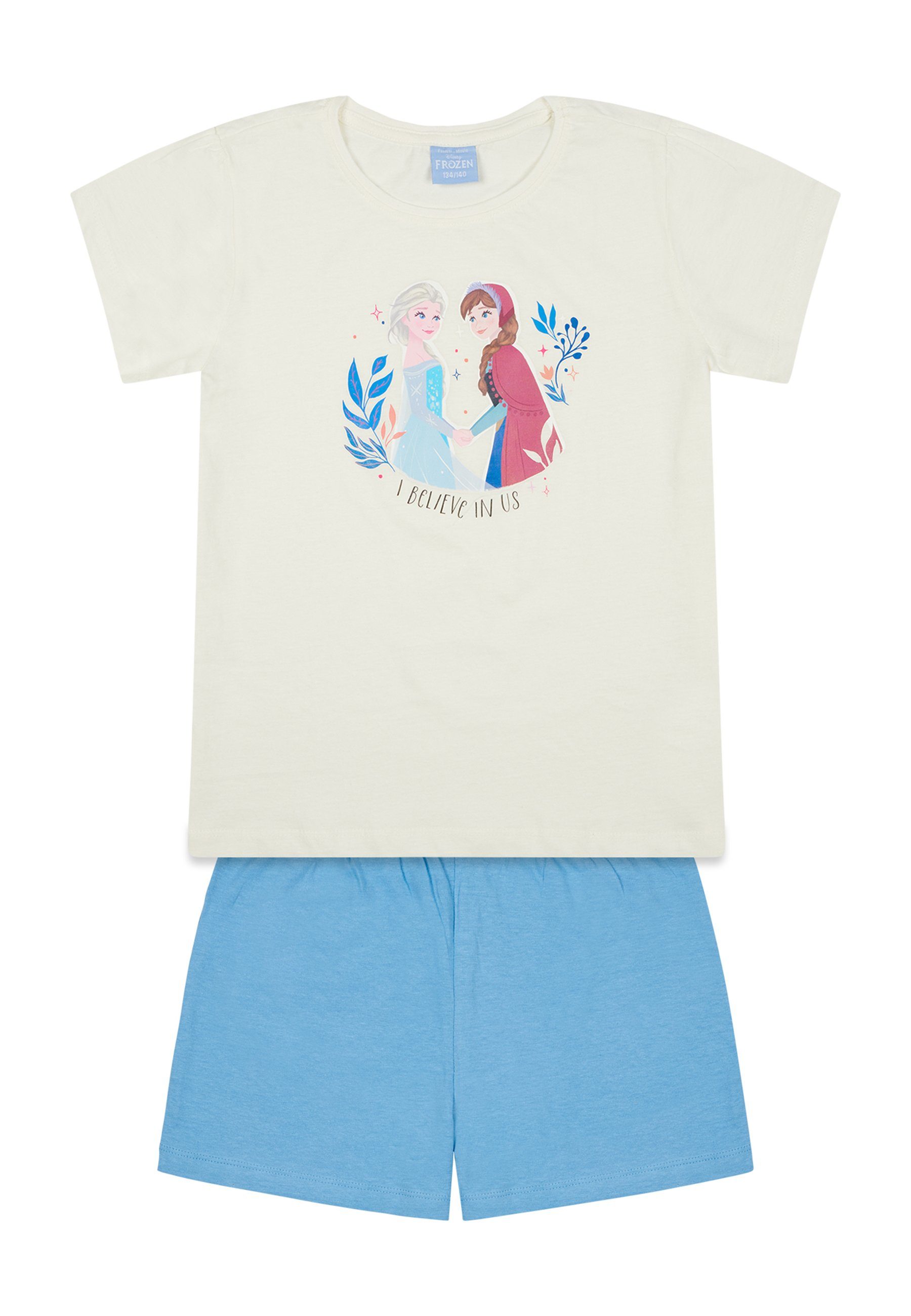Pyjama-Set Frozen Sommer Eiskönigin Shorty kurz Elsa Shorty (2 - Anna Die ONOMATO! tlg) und Schlafanzug