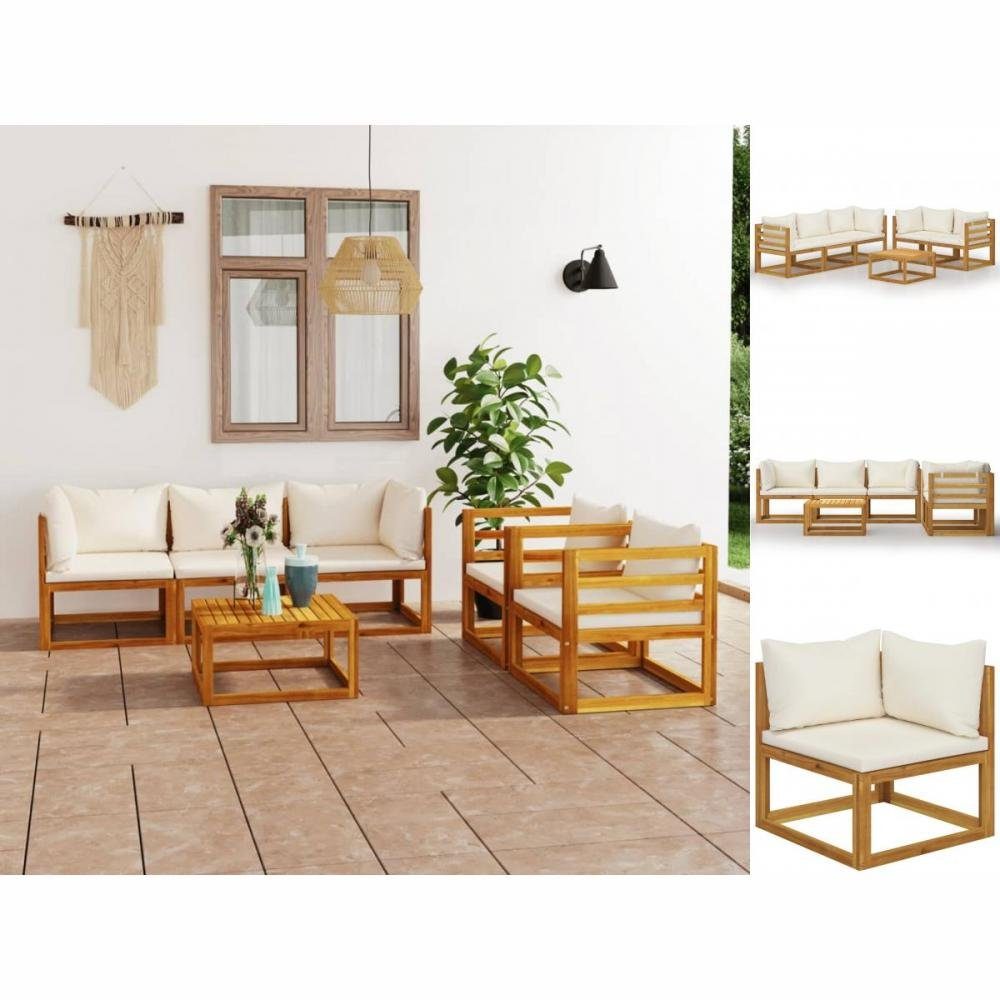 vidaXL GartenEssgruppe 6tlg Garten Lounge Set mit Auflagen Creme