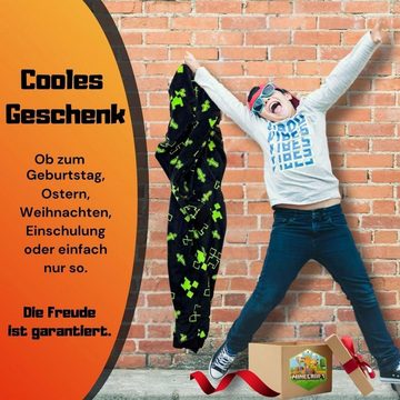 Bada Bing Jumpsuit Minecraft Overall Pyjama für Kinder und Jugendliche (10-12 Jahren, Länge von ca. 140 cm) Mit Kapuze und Reißverschluss