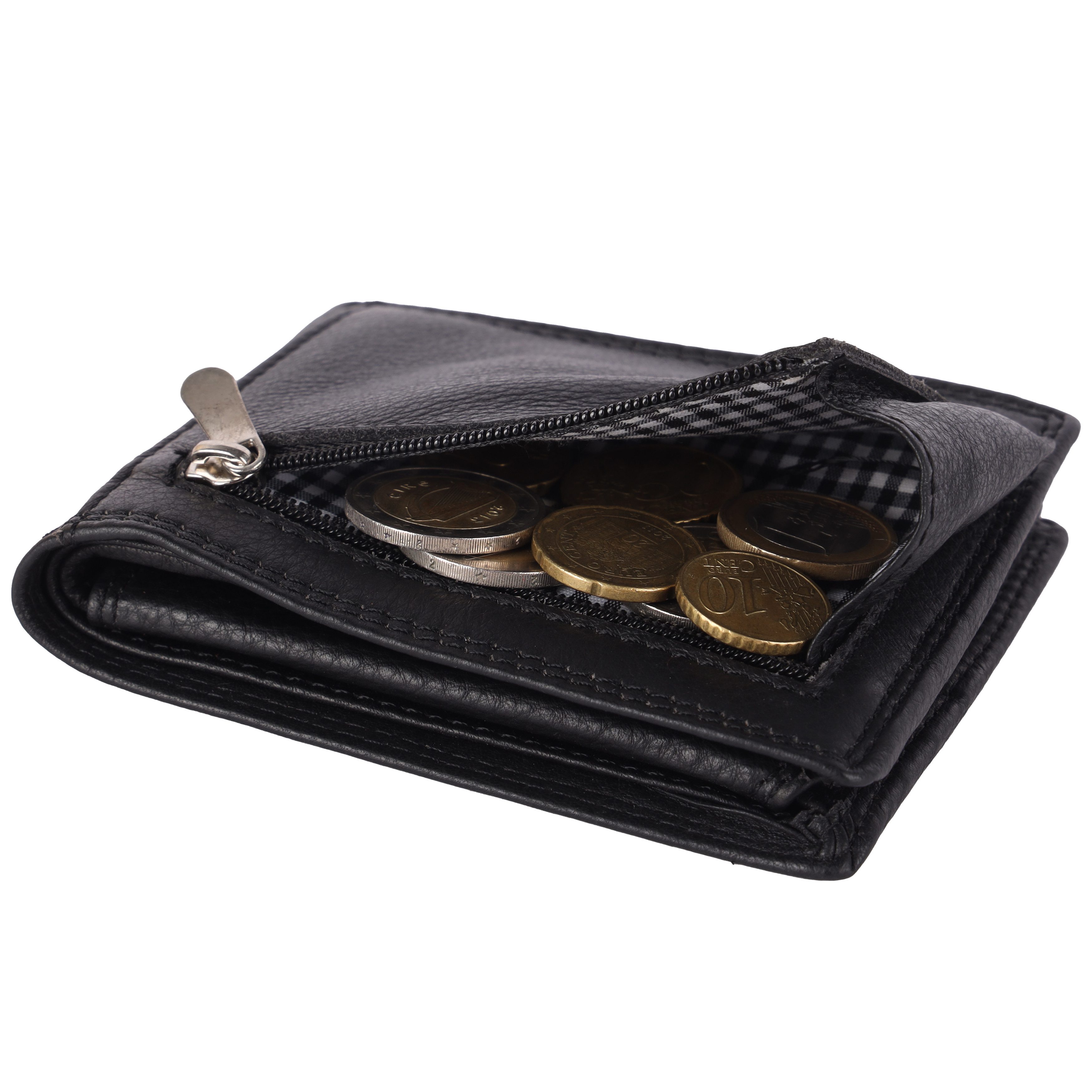 Manza Mini Geldbörse Geldbörse Herren Querformat Portemonnaie Echtes Leder RFID Börse