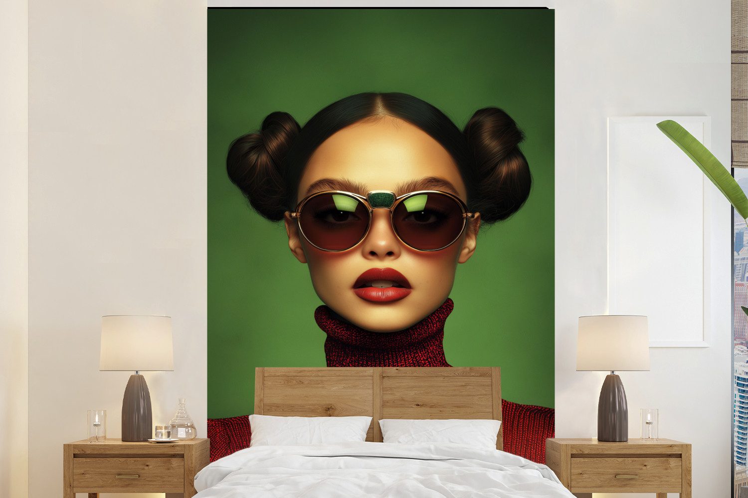 Fototapete Frau - Grün - Brille - Ästhetisch - Modern