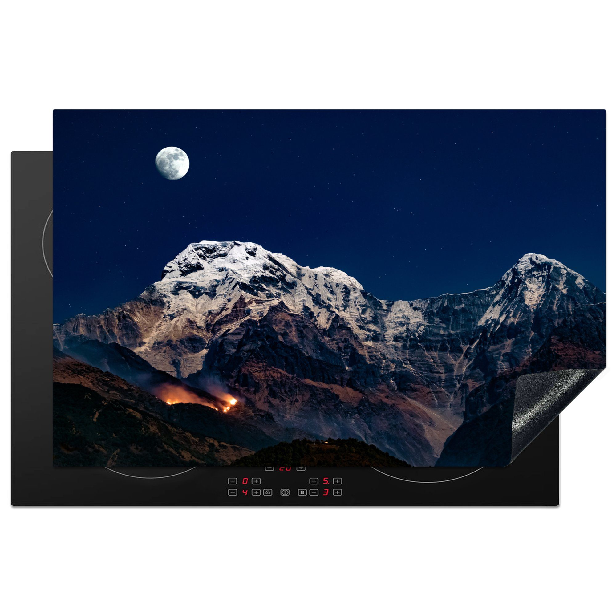 MuchoWow Herdblende-/Abdeckplatte Mond - Berg - Landschaft, Vinyl, (1 tlg), 81x52 cm, Induktionskochfeld Schutz für die küche, Ceranfeldabdeckung