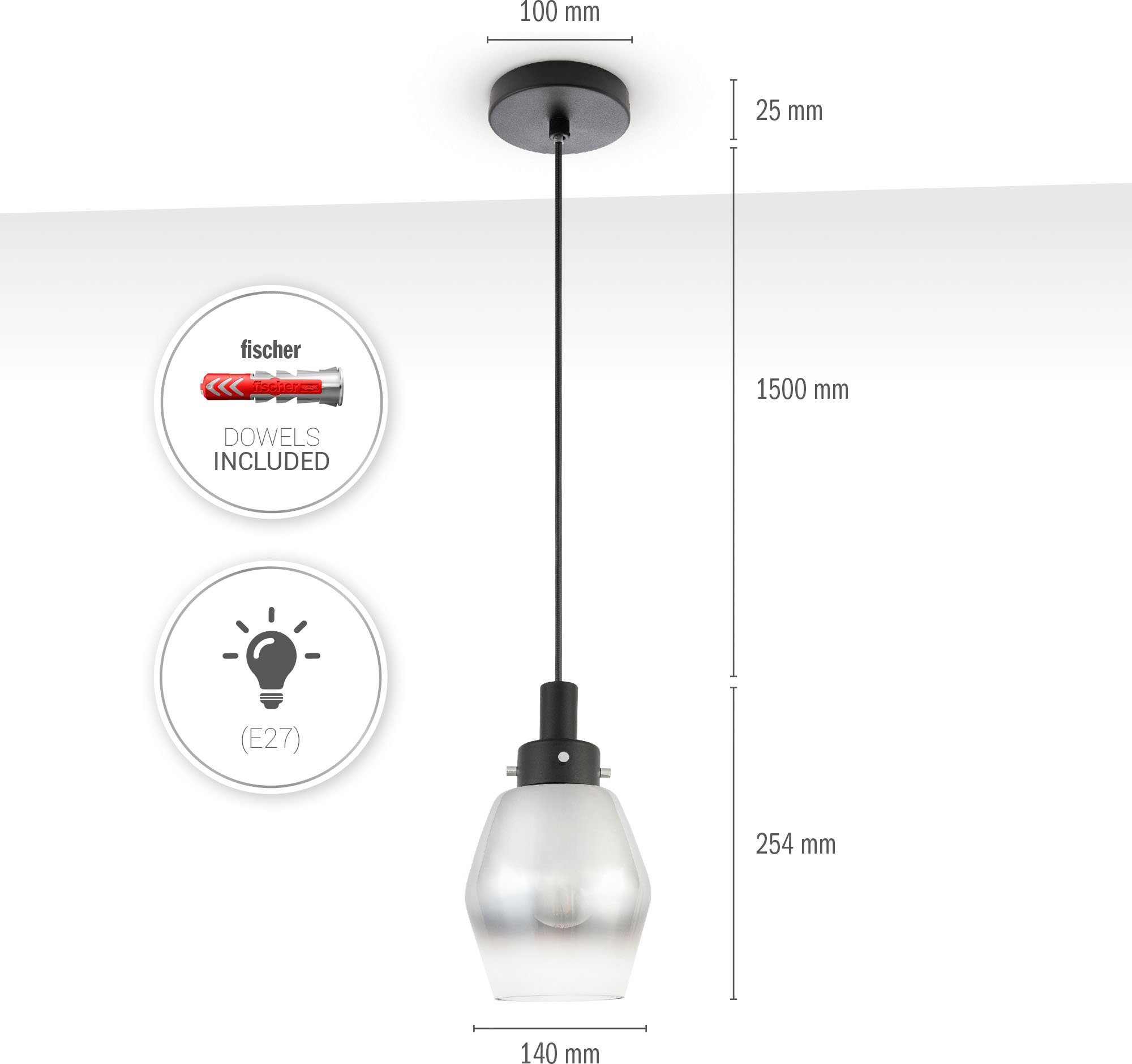 E27 Home Pendelleuche Industriell Pendelleuchte Modern Hängelampe Paco DORA, Leuchtmittel, Glas Vintage Esstisch ohne