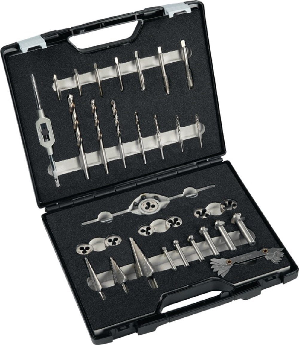 PROMAT Koffer PROMAT Metallbearbeitungssatz M3-M12 33-teilig HSS Kunststoffkoffer