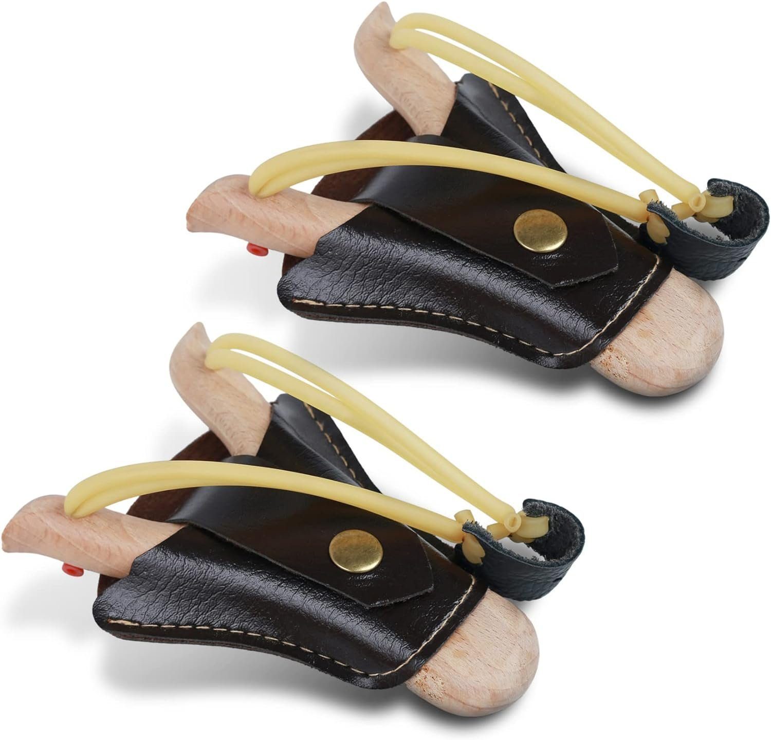 Flanacom Spielzeug-Gartenset Steinschleuder aus Holz Leder-Tasche zum befestigen an Gürtelschnalle, (2-tlg), Holz-Zwille mit Erbsen - Schleuder Kinder & Erwachsene Outdoor