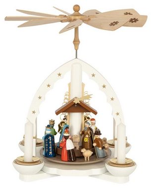 Richard Glaesser Weihnachtspyramide Heilige Familie weiß für Teelicht und Kerzen direkt vom Hersteller, Handwerkskunst aus dem Erzgebirge
