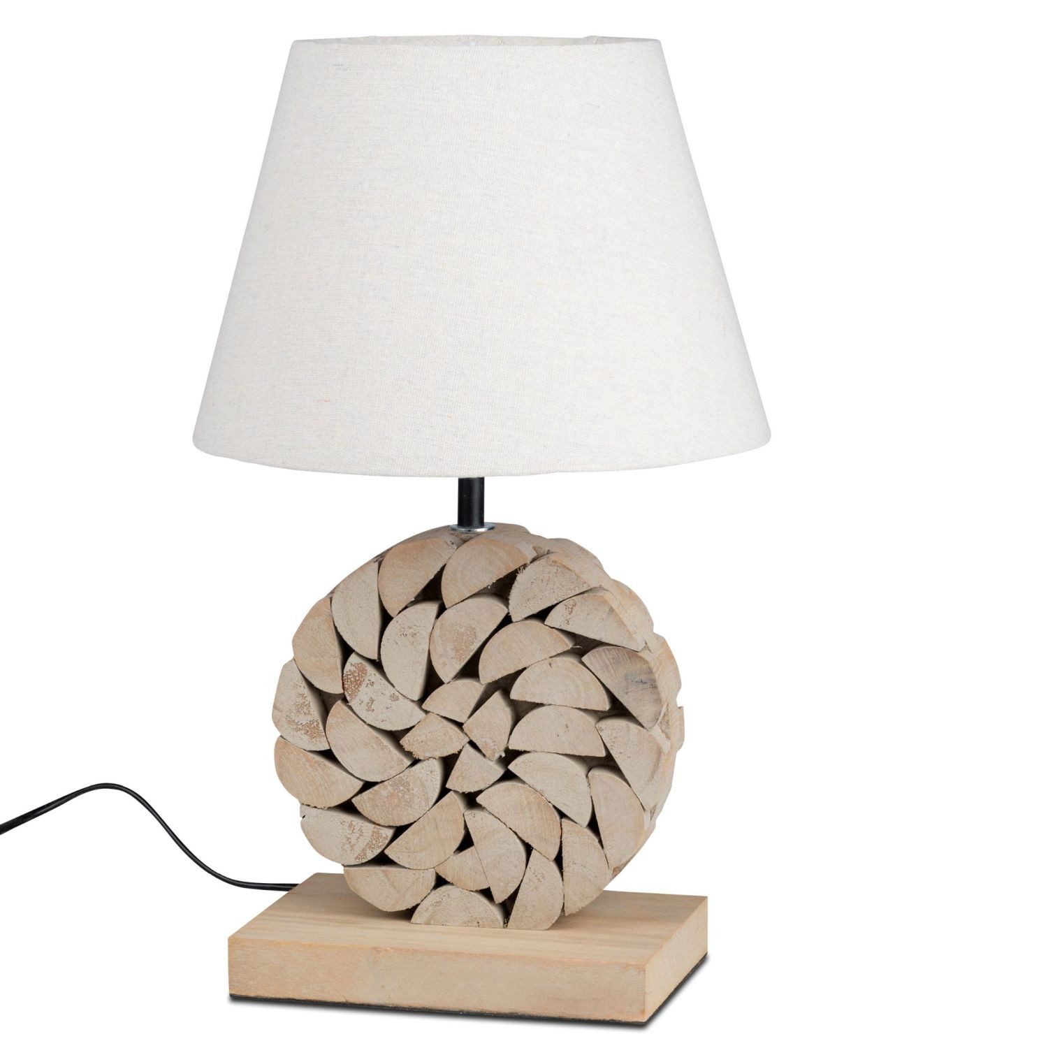 formano Tischleuchte Nature, E27, Stoffschirm, Natur, Holz, H: 42cm