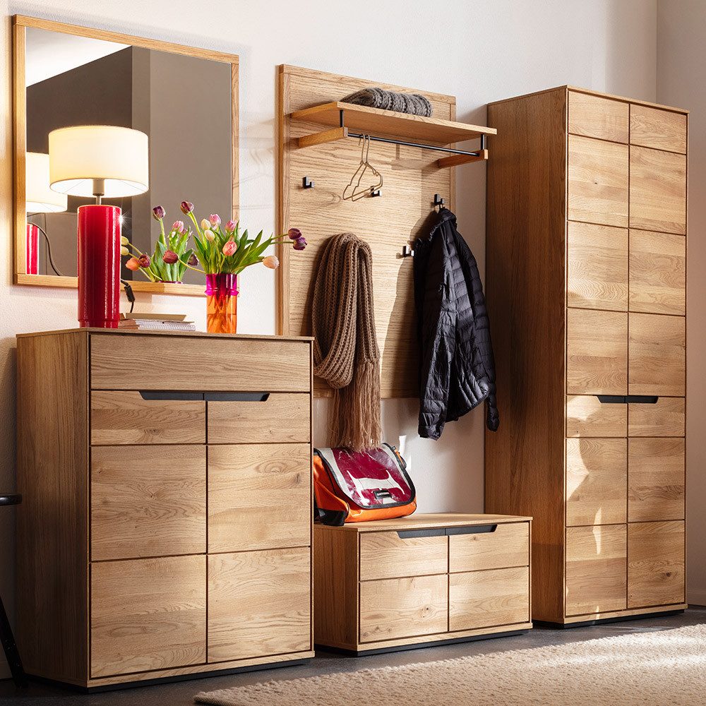 Lomadox Шкафы-Set AVESTA-06, (Spar-Set, 5-St., Шкафыbank Paneel Шкафыschrank Spiegel Schuhschrank), in Eiche teilmassiv, grifflos