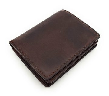 JOCKEY CLUB Mini Geldbörse echt Leder Portemonnaie mit RFID Schutz vintage dunkelbraun, gewachstes Rindleder