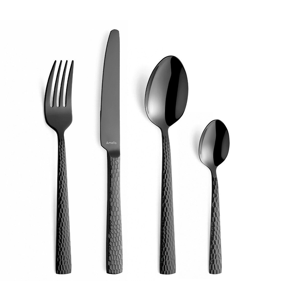 Amefa Besteck-Set FELICITY (24-tlg), 6 Personen, Edelstahl Rostfrei 18/0, Handreinigung empfohlen, schwarzfarbender PVD Veredelung, gehämmert