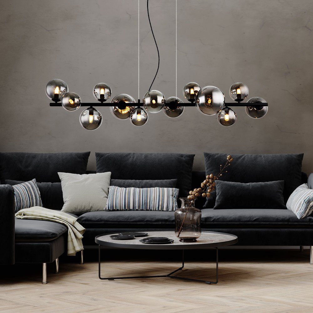 GLOBO LIGHTING LED Pendelleuchte, Leuchtmittel inklusive, Warmweiß, LED Pendelleuchte Esszimmerlampe Metall Glas rauch 13 Flammig L 120 cm