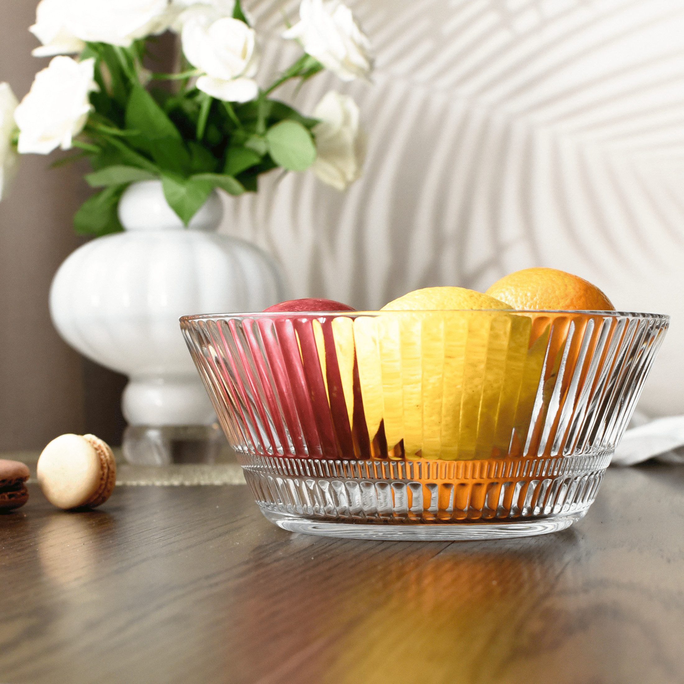 Sendez Schale 2,1 L groß Salatschüssel Obstschale Servierschale 22 cm geriffelt, Glas, (1-tlg), Relief