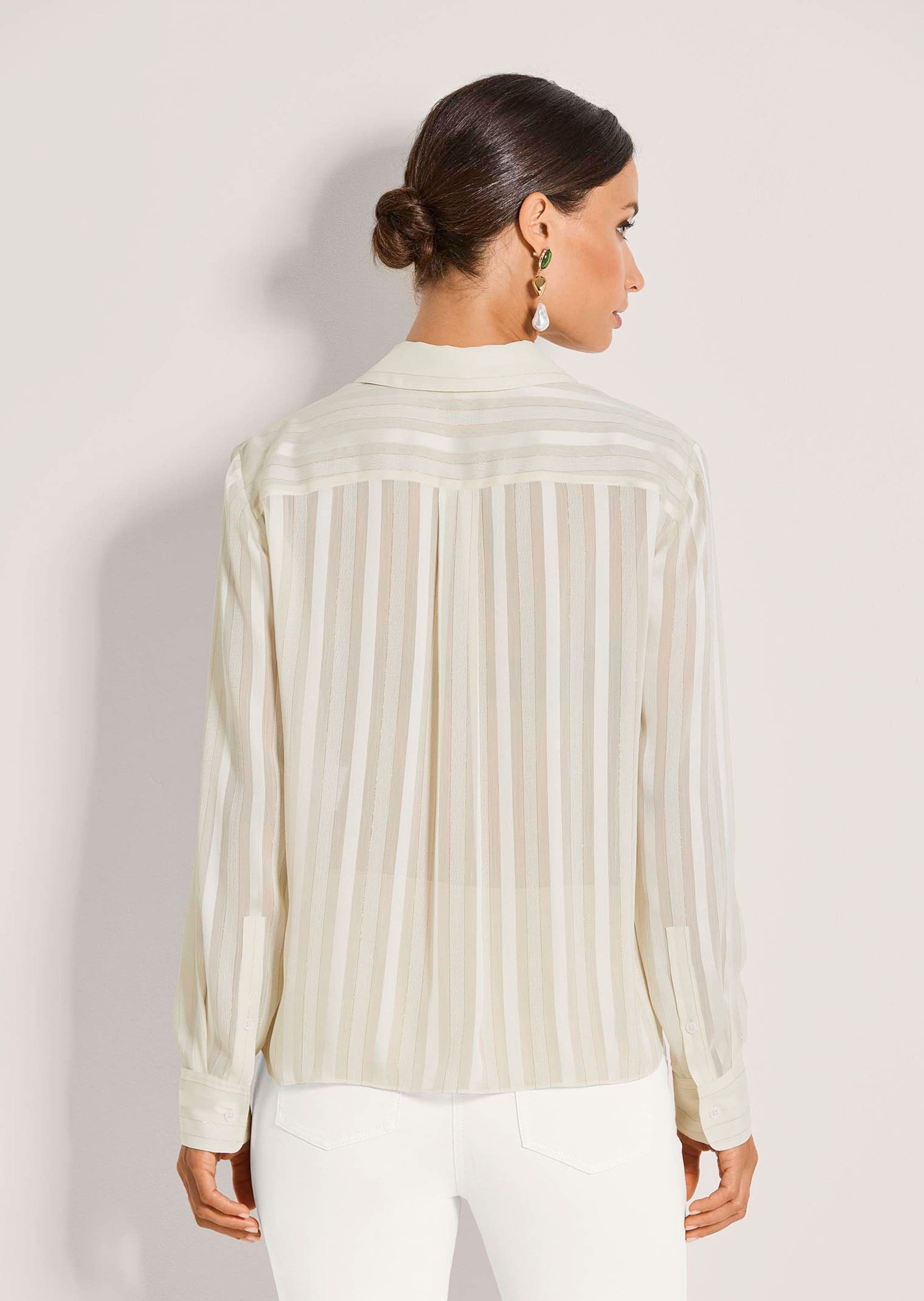 MADELEINE Hemdbluse Elegante Streifenbluse mit Glanzeffekt Blusenshirt mit Hemdkragen, Knopfleiste und Langarm
