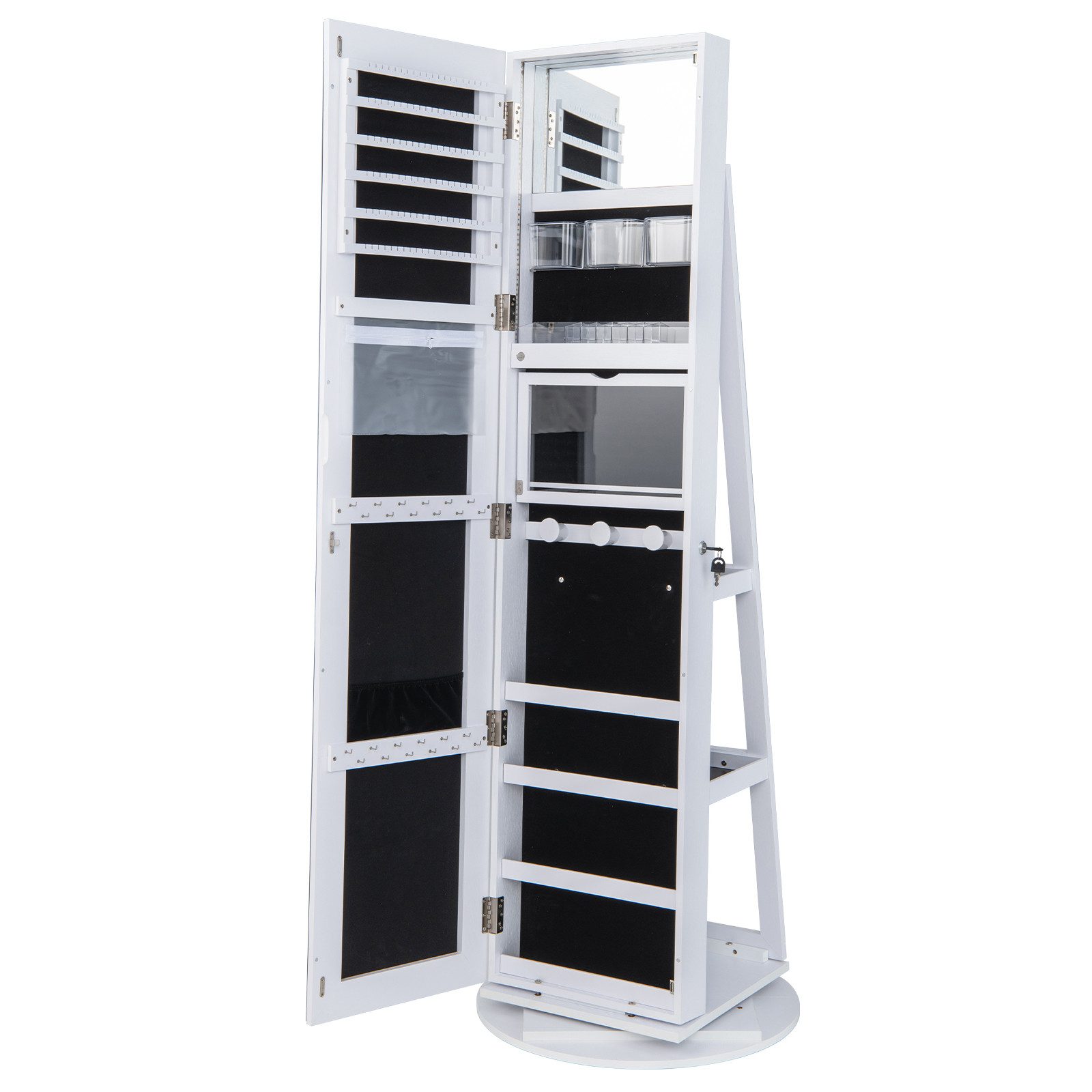 COSTWAY Schmuckschrank mit Ganzkörperspiegel & LED stehend, drehbar, abschl günstig online kaufen