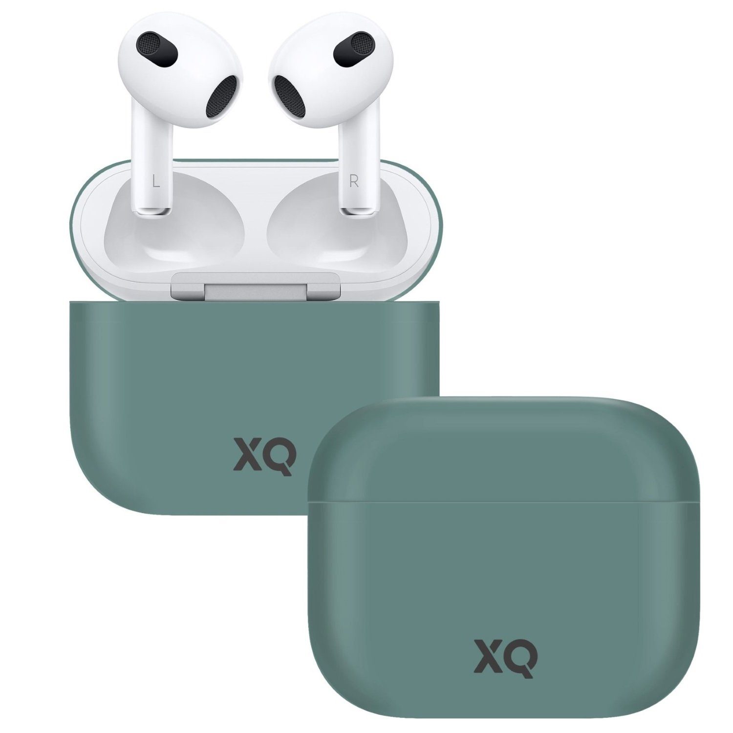 XQISIT Etui Silikon Skin Case Cover Schutz-Hülle Grün Headset (passend für Ladecase Apple AirPods 3 Bluetooth Ohrhörer Kopfhörer)