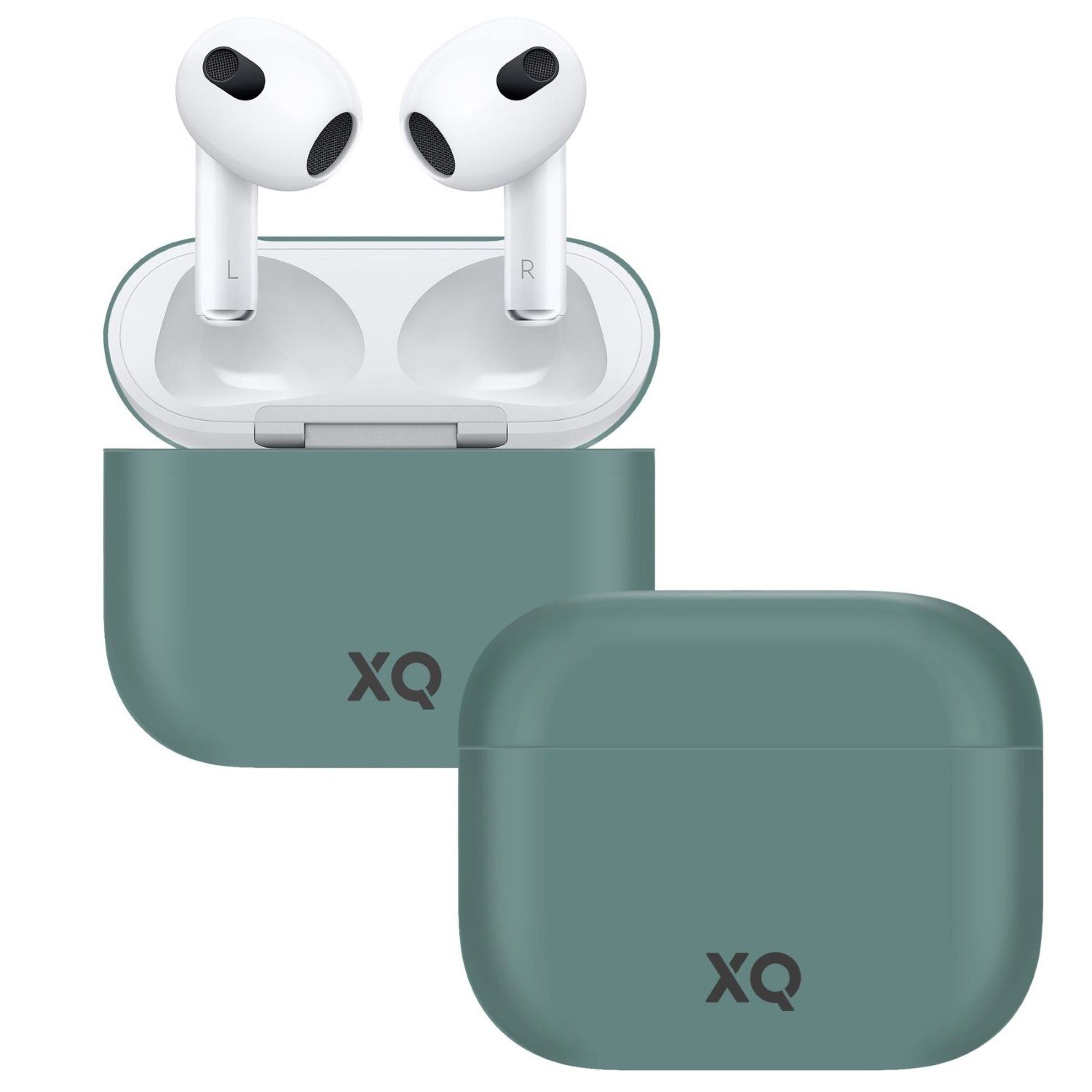 XQISIT Etui Silikon Skin Case Cover Schutz-Hülle Grün Headset (passend für Ladecase Apple AirPods 3 Bluetooth Ohrhörer Наушники)