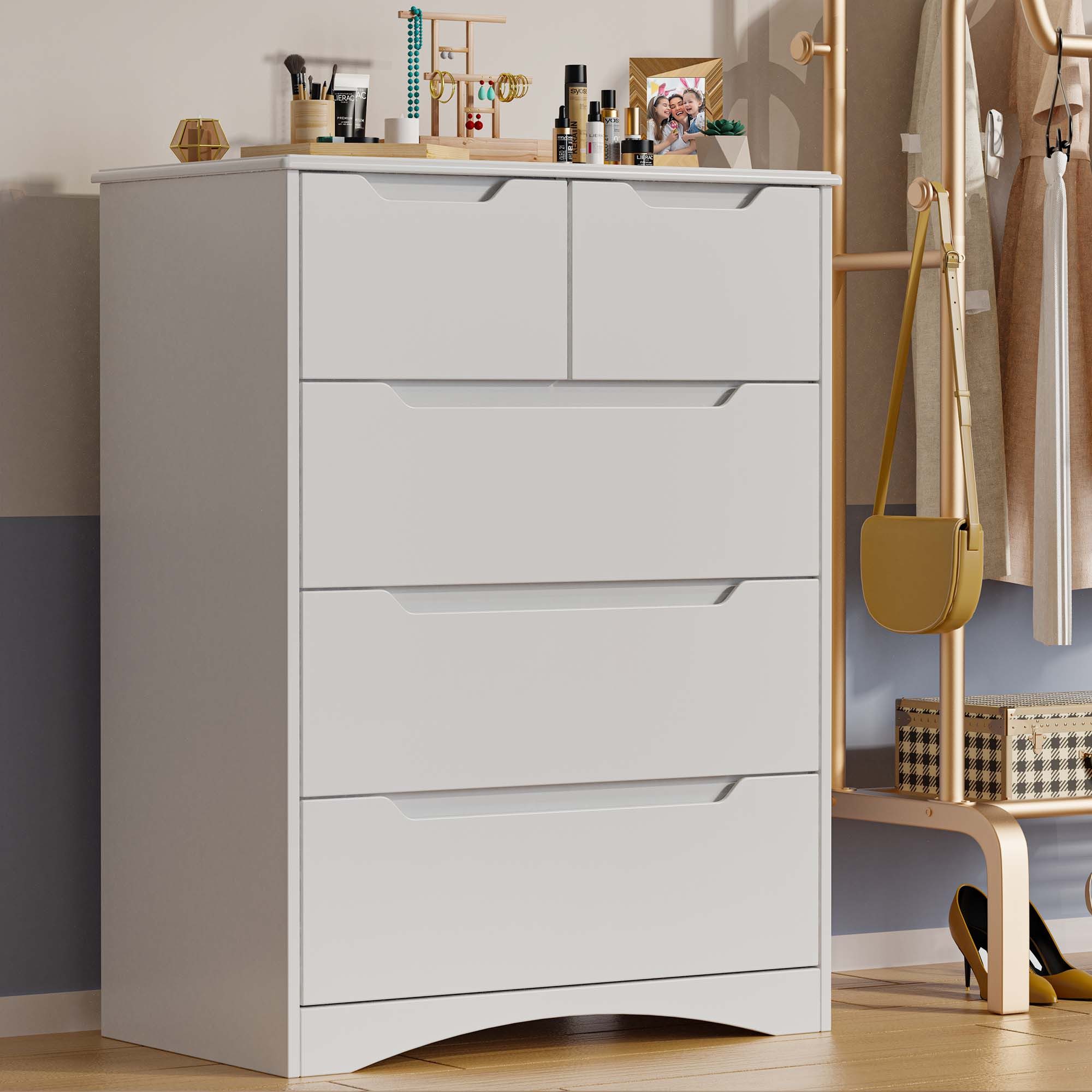 Blishom Kommode 5 Schubladen, Schlafzimmerkommode Holz, 72 x 41 x 94 cm, Sideboard Wohnzimmer mit Kippschutz