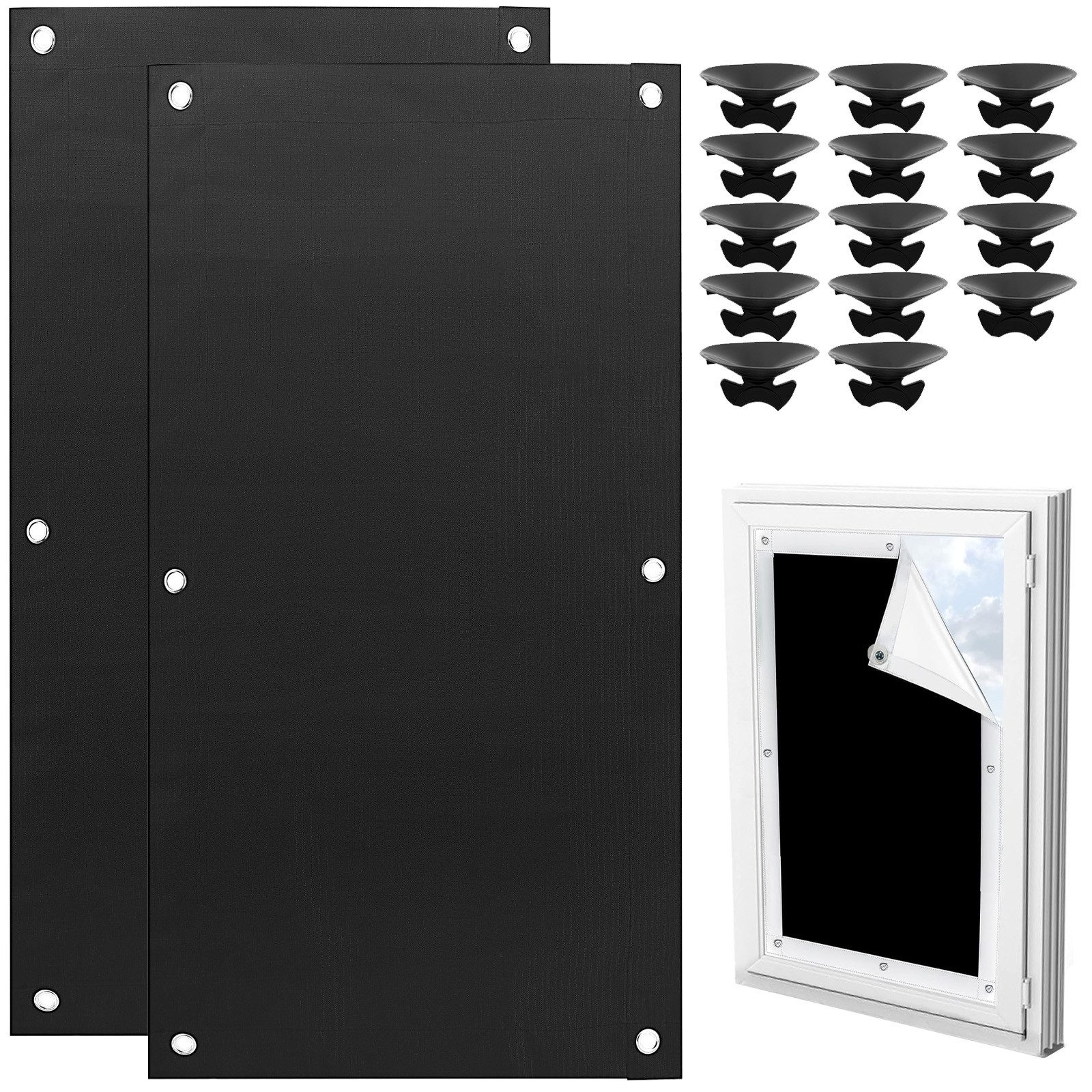 BlingBin Verdunkelungsvorhang 48x93 cm Verdunkelungsvorhang, Verdunklungsrollo Ohne Bohren (2 St), 4-Punkt-Aufhängung, blickdicht, Verdunkelung Rollo Tragbar mit Saugnäpfen für Schlafzimmer Reisen
