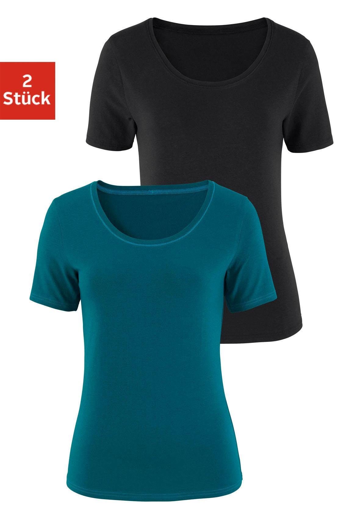 Vivance by Lascana T-Shirt (2er-Pack) aus elastischer Baumwoll-Qualität