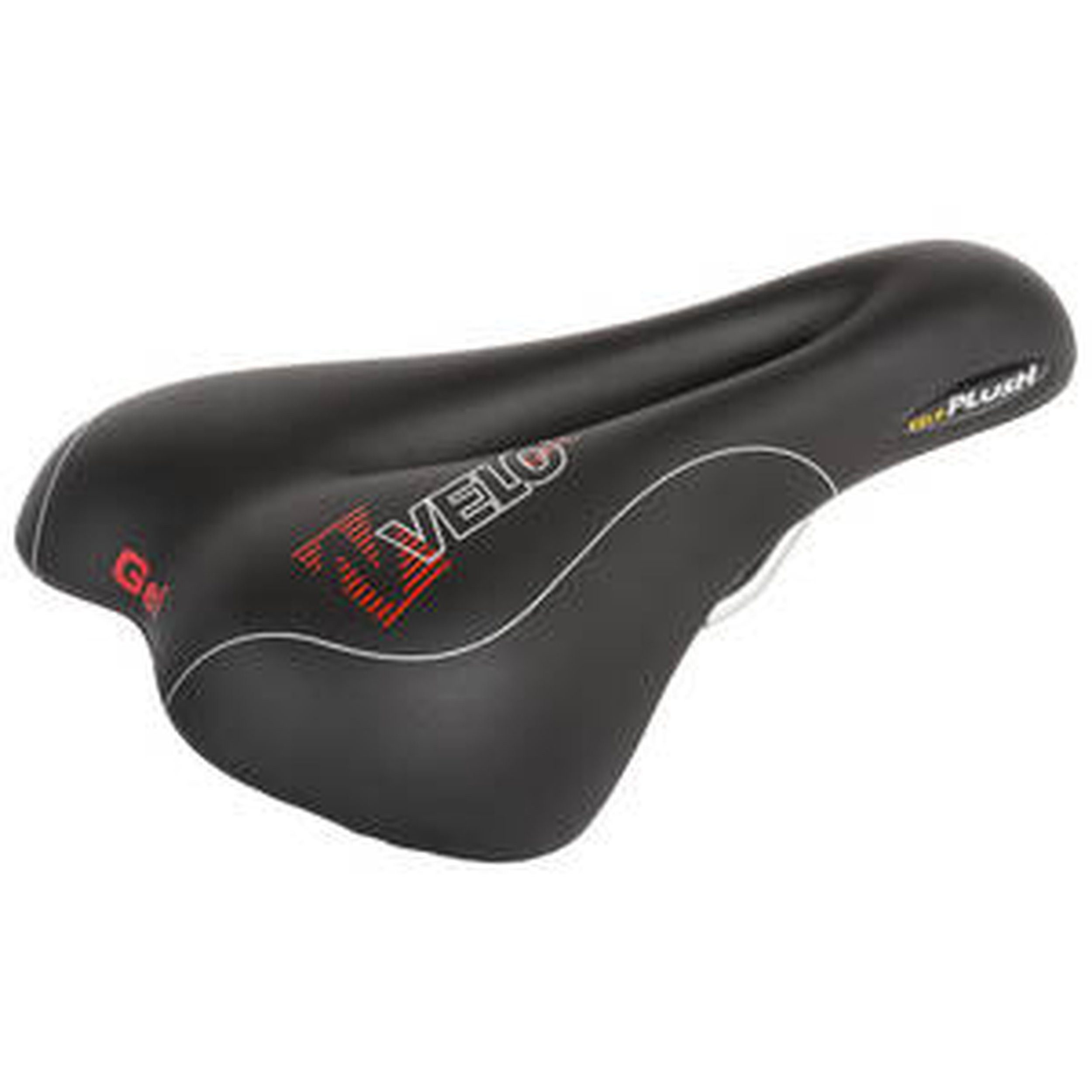 Messingschlager Fahrradsattel VELO Plush Gel D2 Sattel 267x168mm schwarz, Vakuumtechnologie, O-Zone Ausschnitt, Arc-Tech Gewebefederung